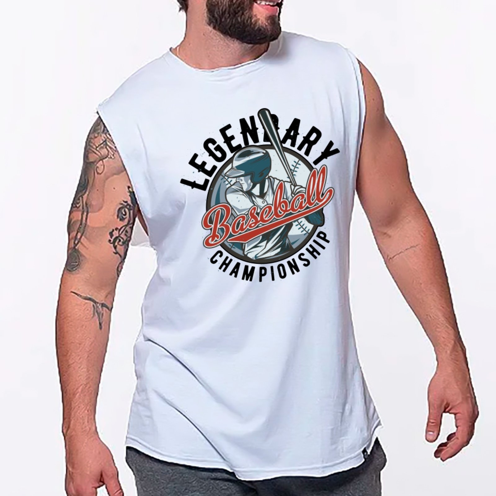 Camiseta Regata Machão Ousy Baseball Vibe Retrô Oversized Masculina Branco