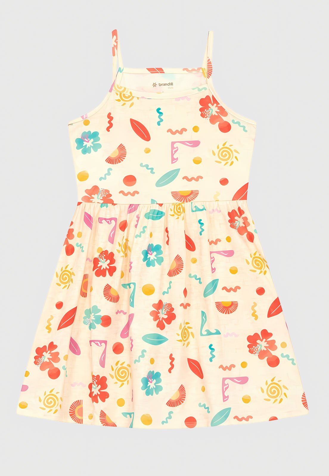 Infantil - Vestido Brandili Estampado Alças Finas Off-White