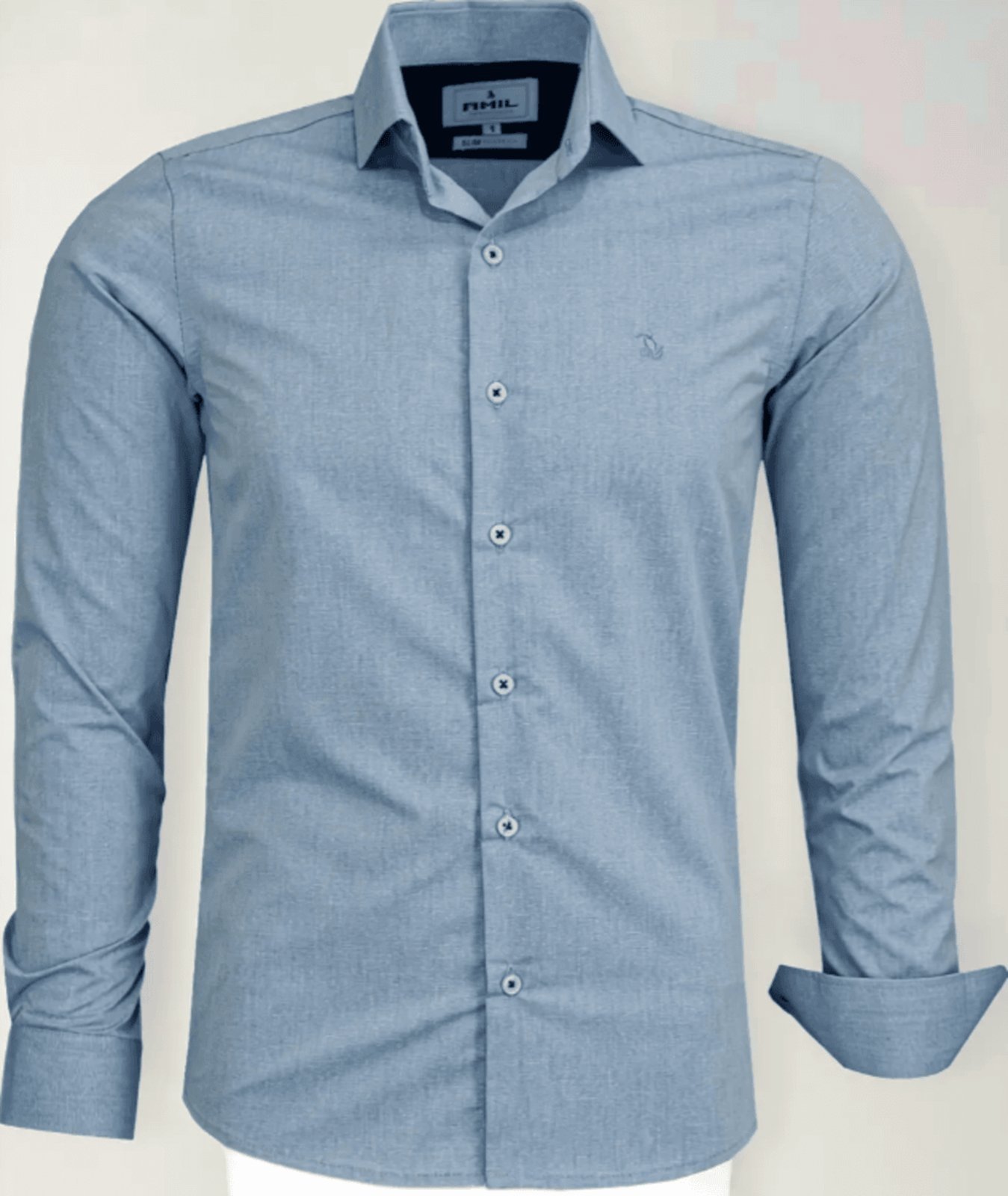 Camisa Social Amil Slim Expert Misto com Elastano Macia Fácil de Passar M/Longa Luxo Azul