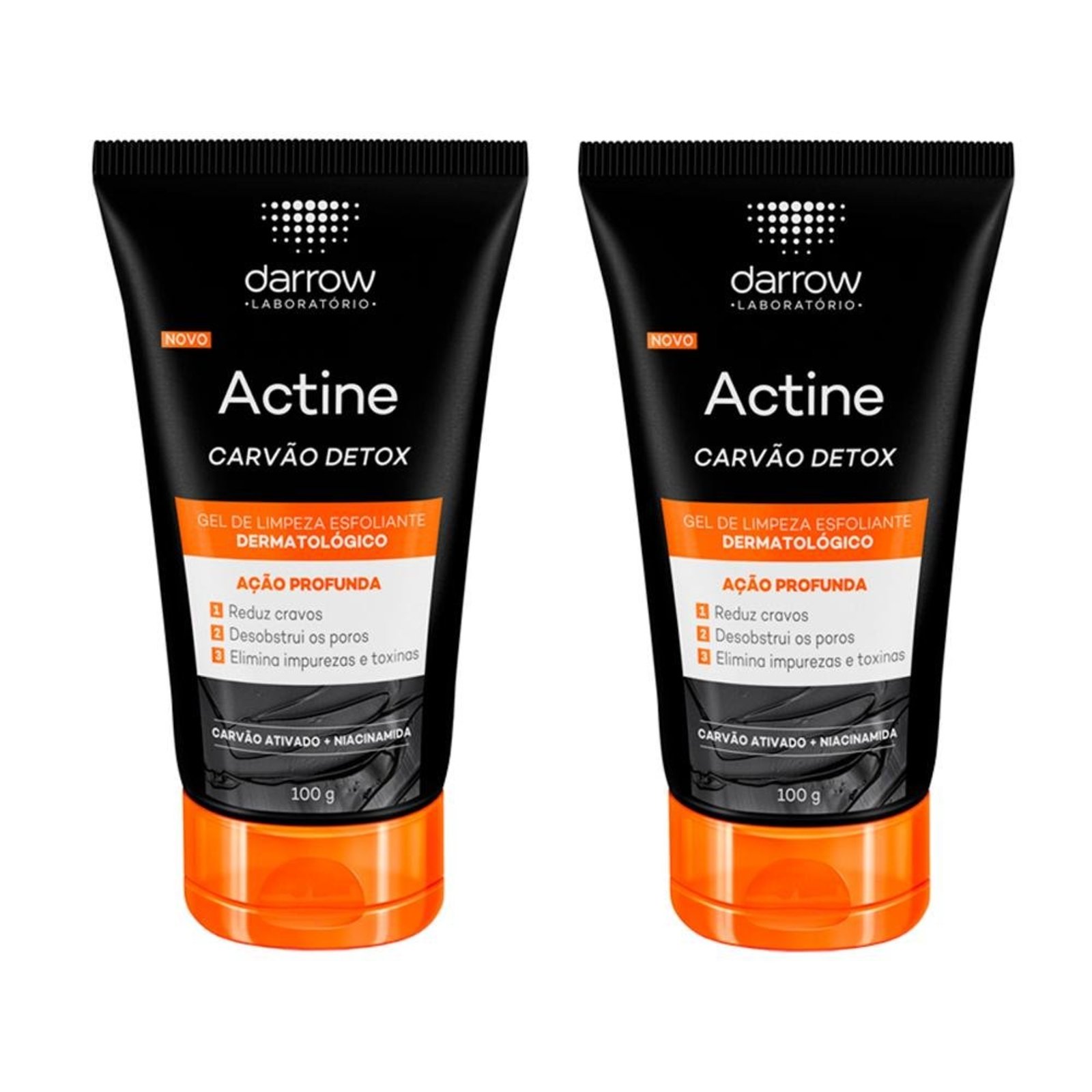 Kit Darrow Actine Carvão detox 2 Gel Limpeza esfoliante 100g