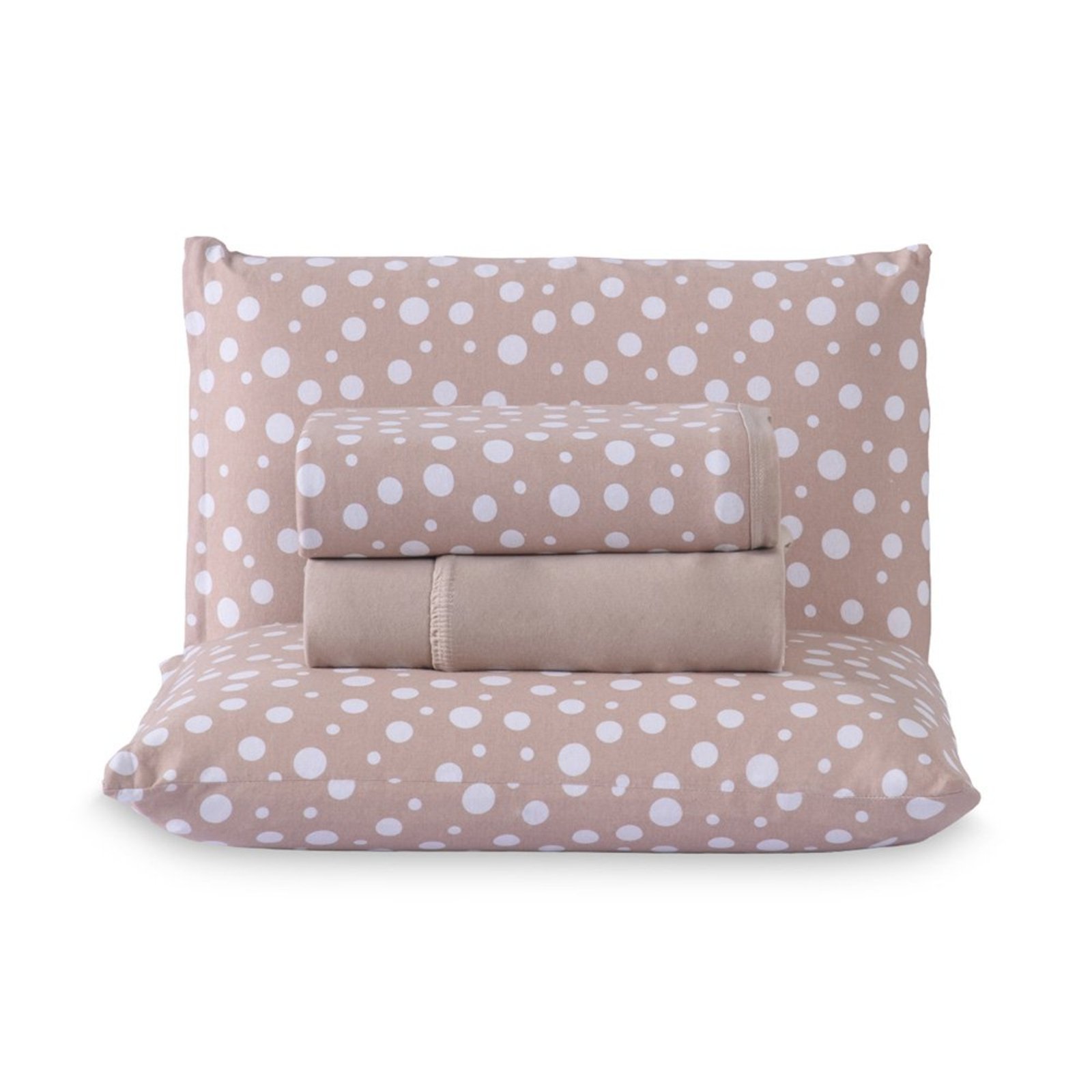 Jogo de Cama Lençol Queen Poá 100% Algodão Bege Estampado Bolinha Toque Macio 4 Peças
