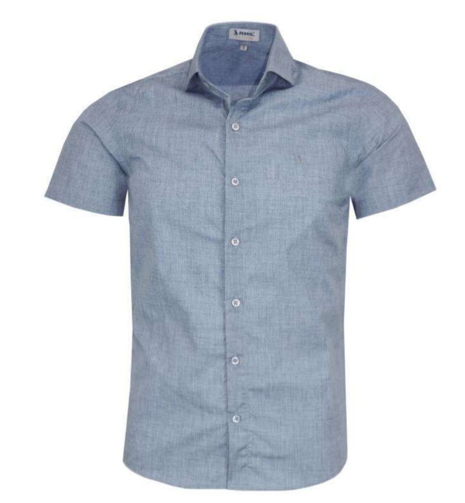 Camisa Social Amil Slim Voltorb Poliéster/Algodão Manga Curta Casual Cinza médio