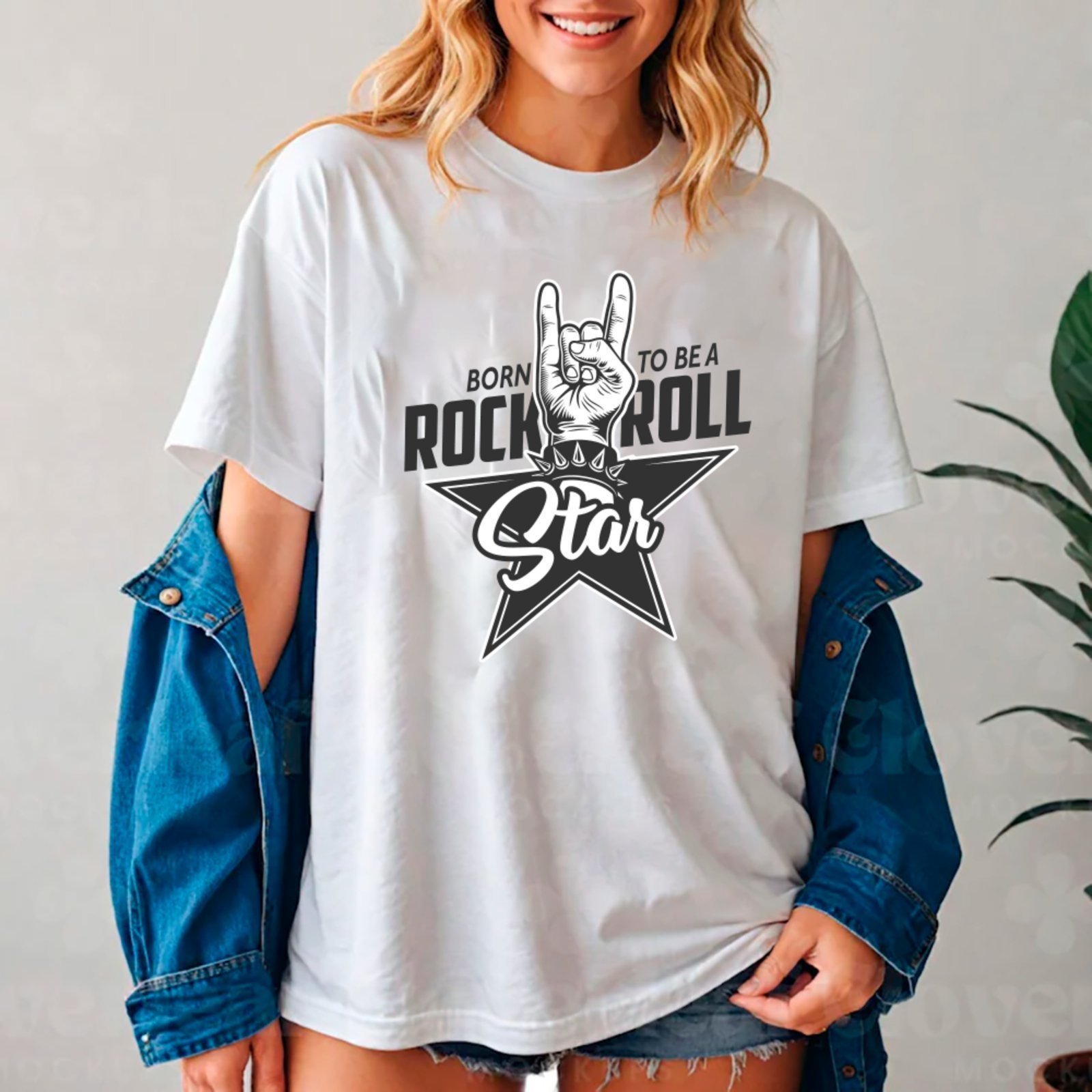 Camiseta Ousy Unissex Streetwear Born To Be A Rock Roll Star Oversized Branco