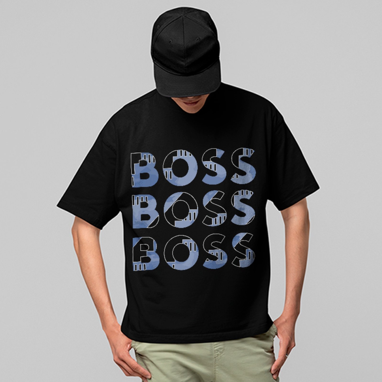 Camiseta Oversized Boss Pattern Style Fashion Hype Preto