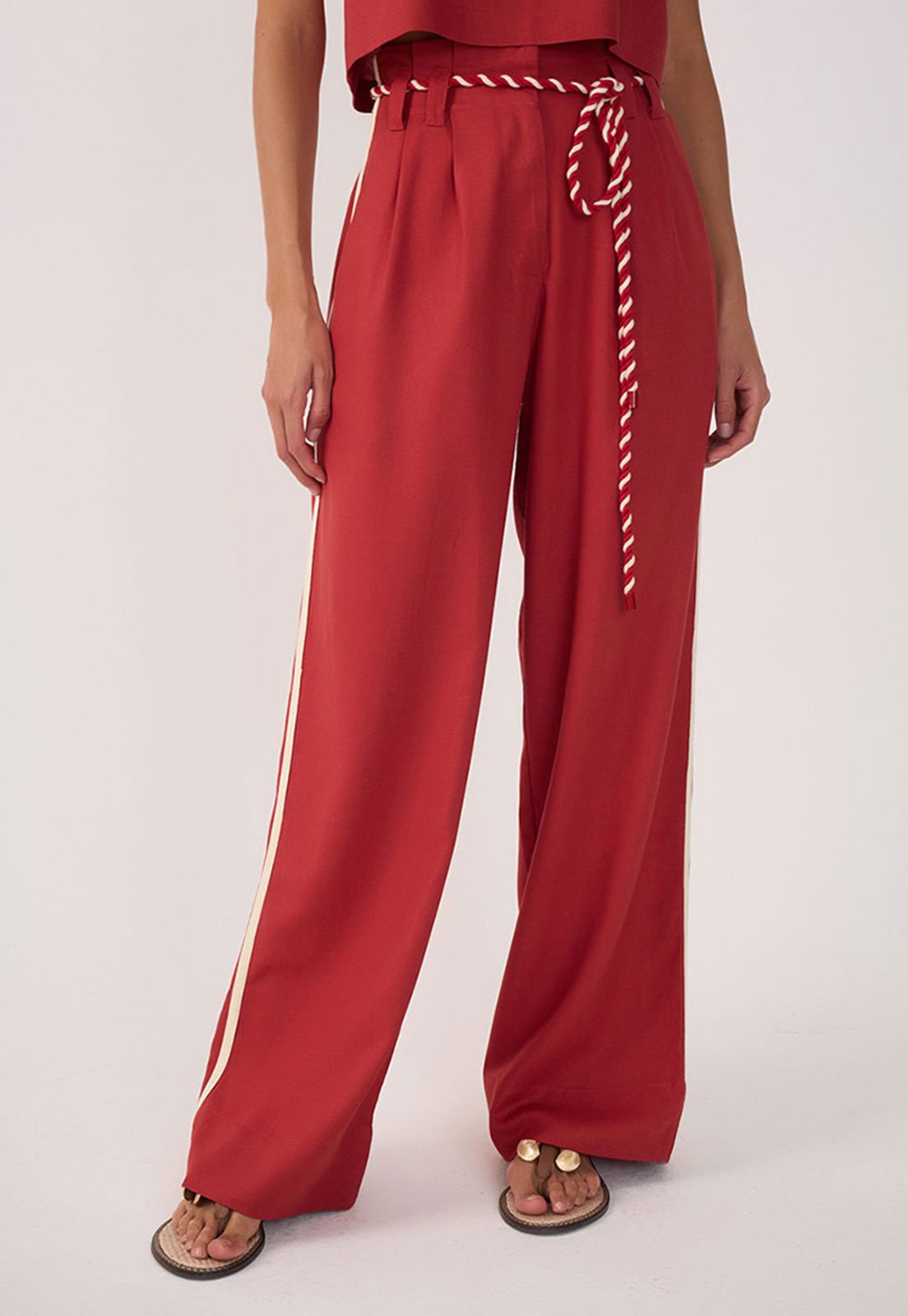 Calça Tricot Dress To Pantalona Barra Ondinha Vermelha