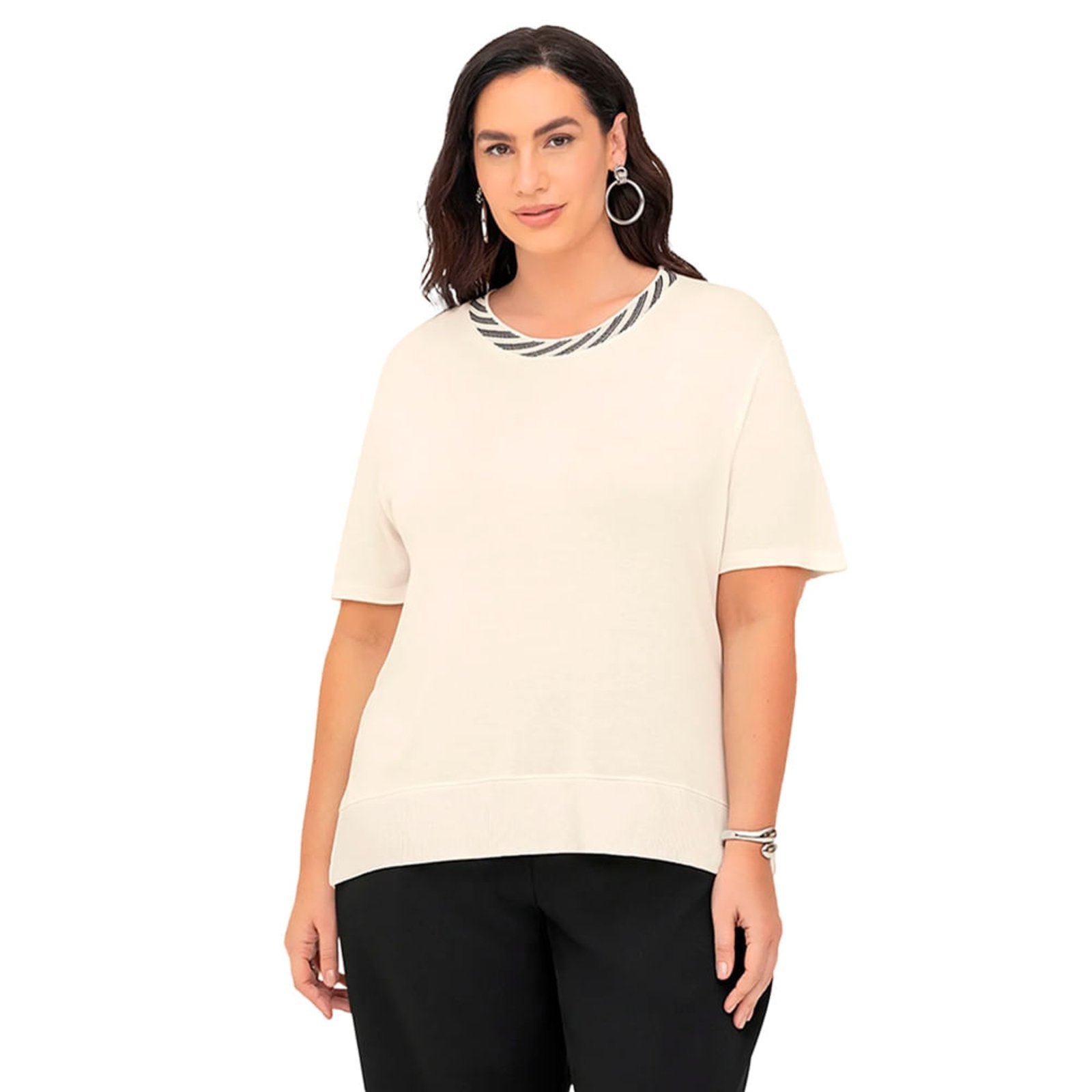Blusa Feminina Secret Glam Plus Size Detalhe na Gola Off White