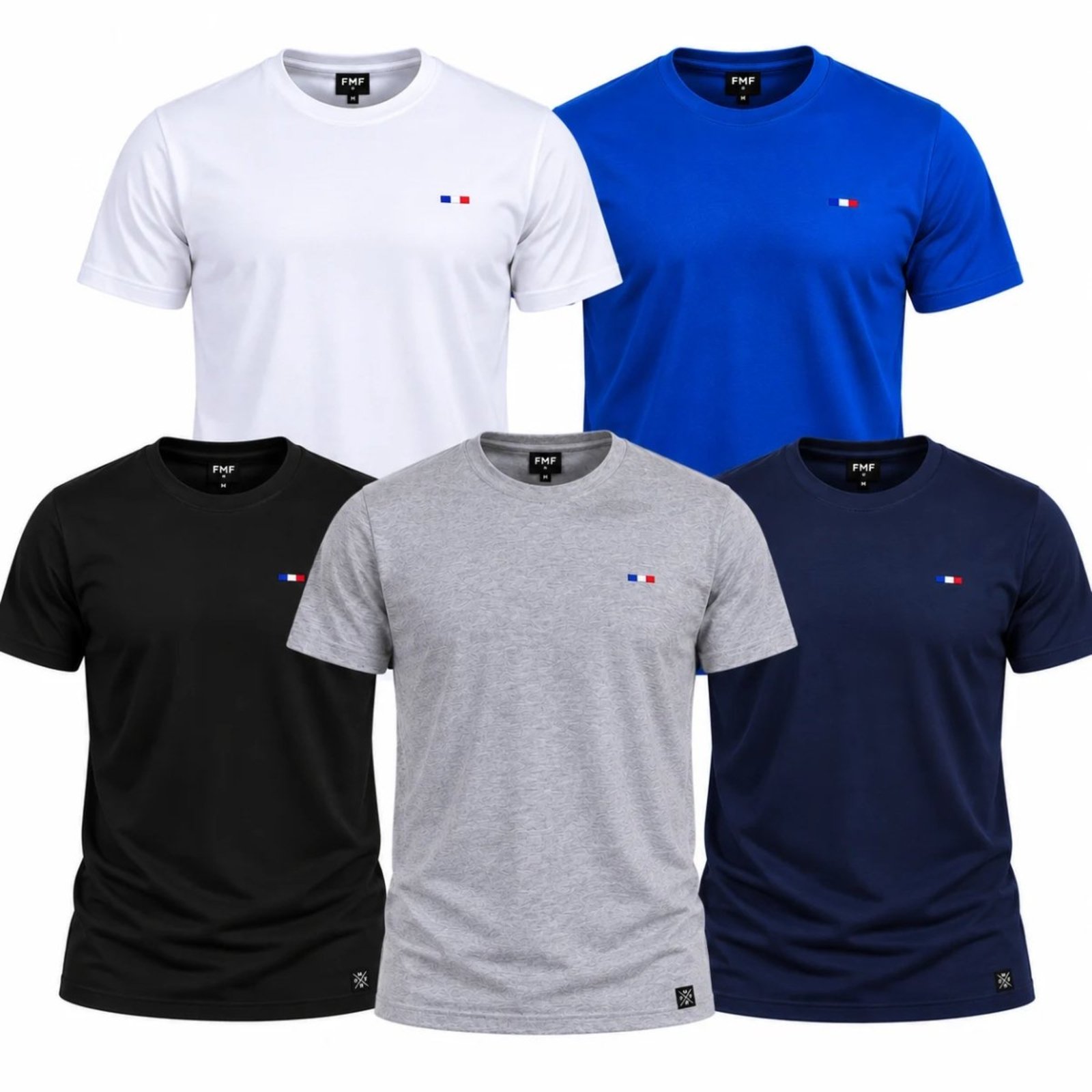 Kit 5 Camisetas Masculinas Básicas FMF Algodão Premium Manga Curta Colorido