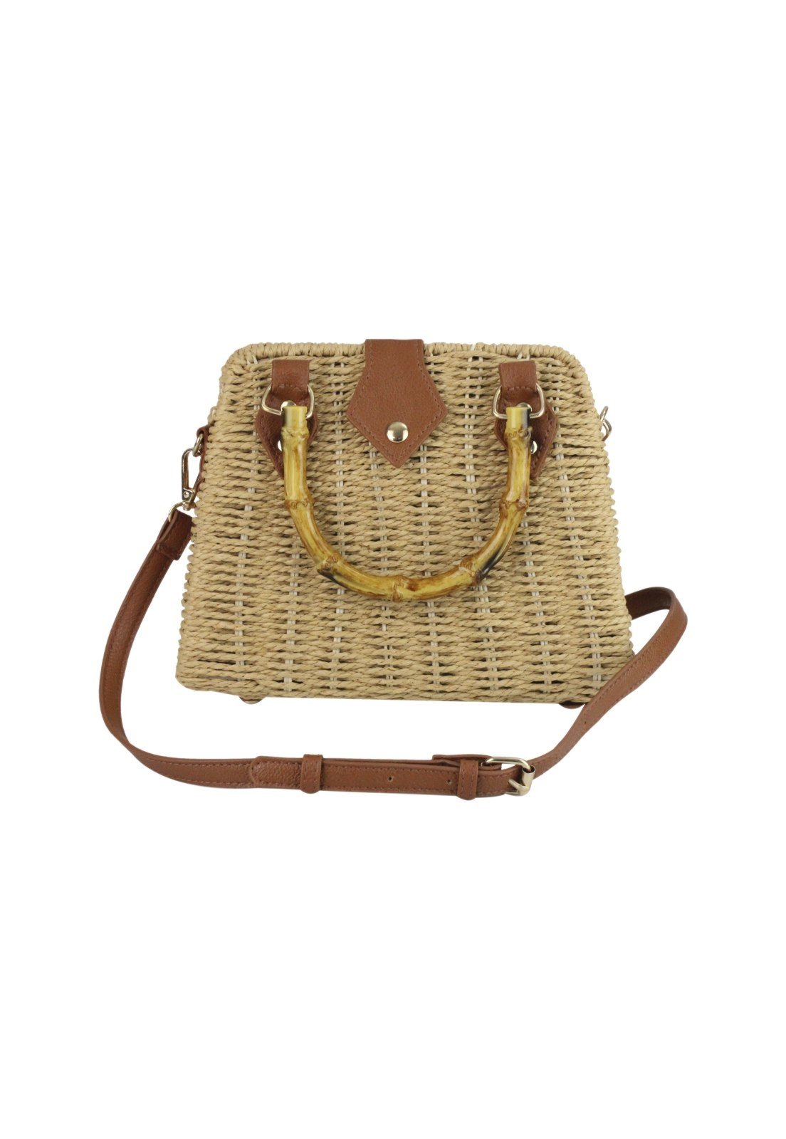 Bolsa Nua Duza Palha Alça em Bambu - Bege