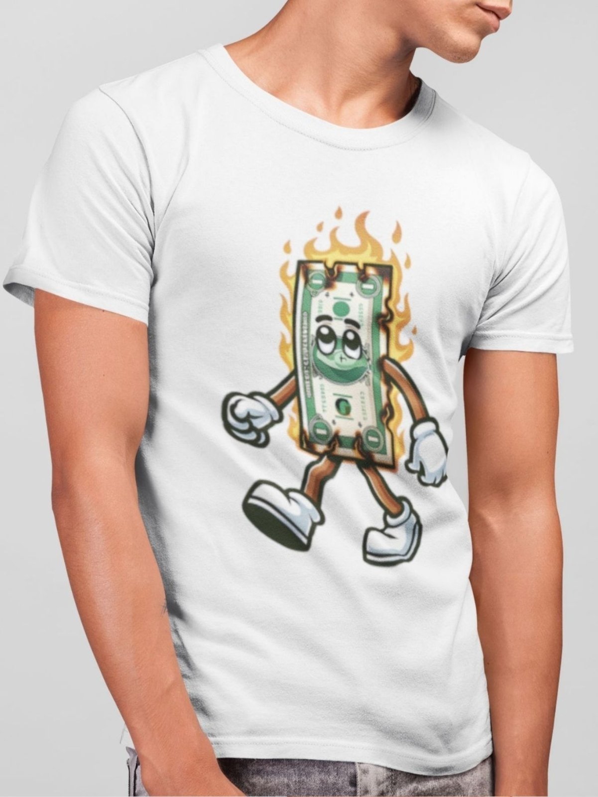 Camiseta Básica Masculina GuGi Dinheiro Pegando Fogo Branco