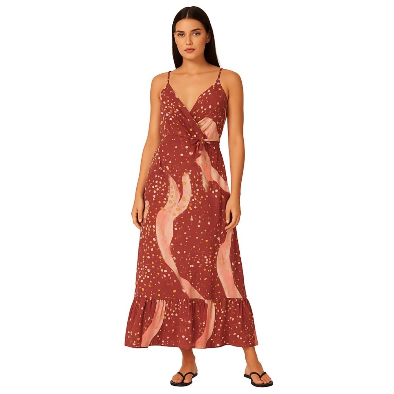Vestido Longo FMF Indiano Estampado Bordô