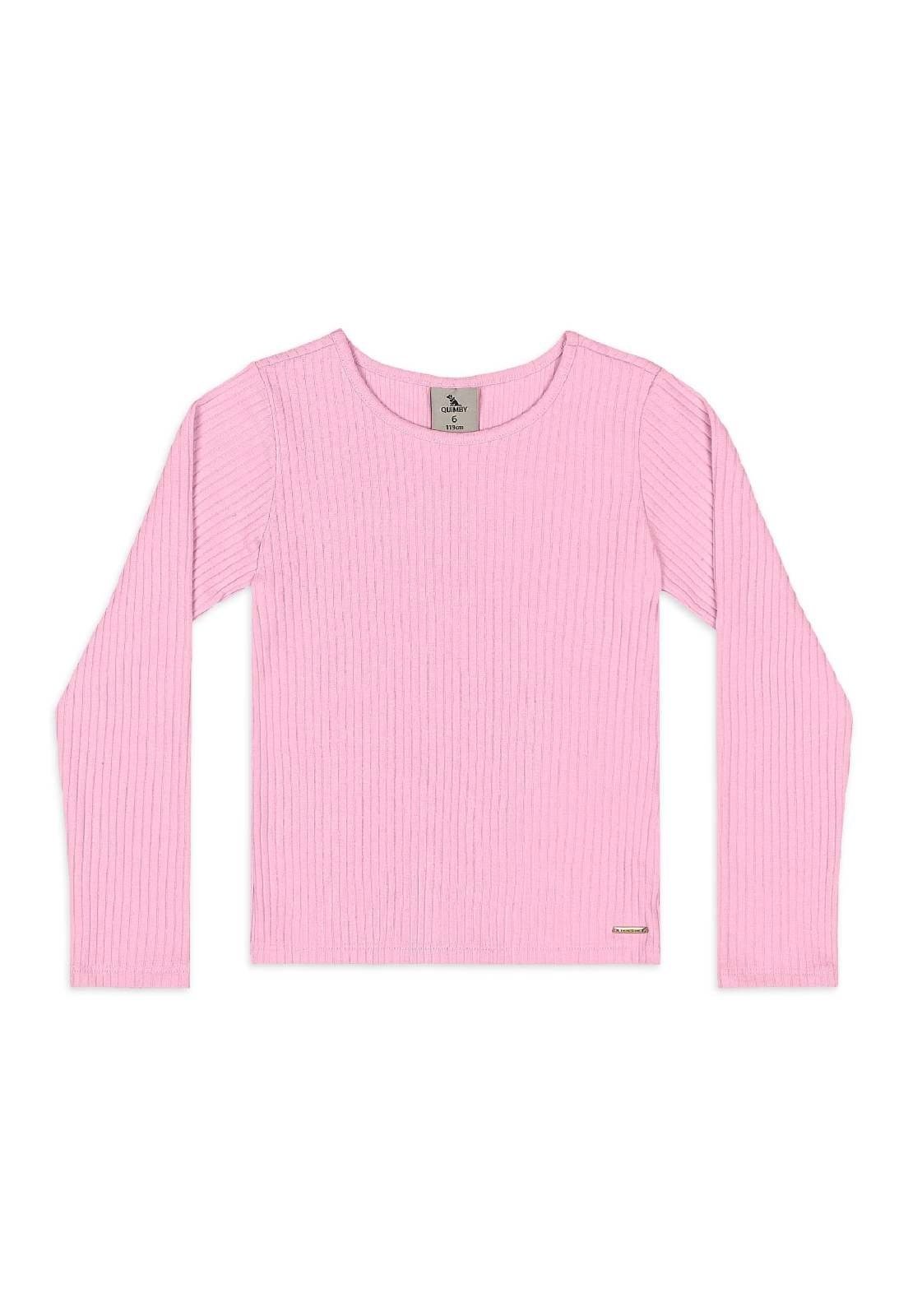 Infantil - Blusa Ribana Canelada Manga Longa Quimby Rosa