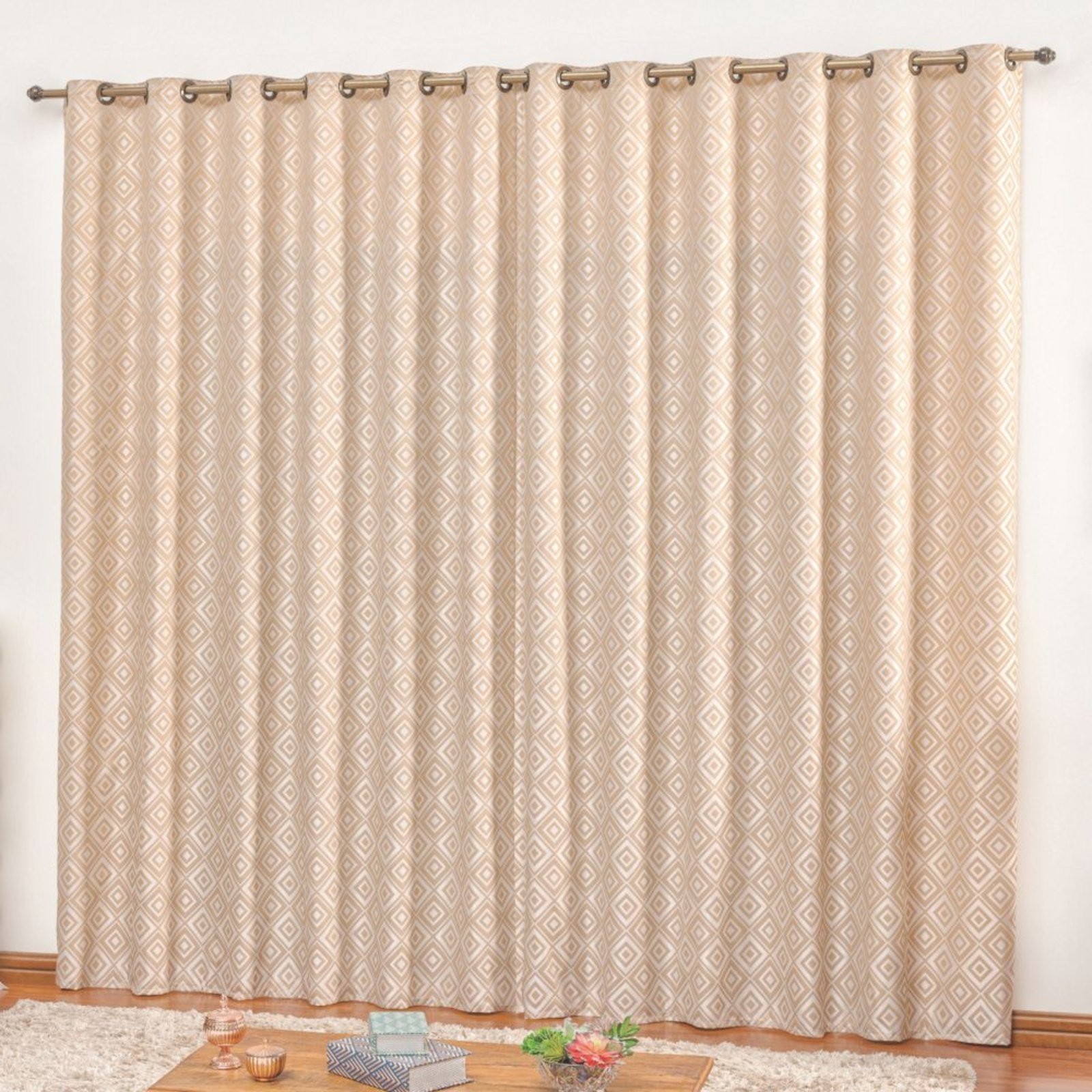 Cortina em Jacquard Bahamas 3,00 x 2,70 Para Varão - Bege - 100% Poliéster