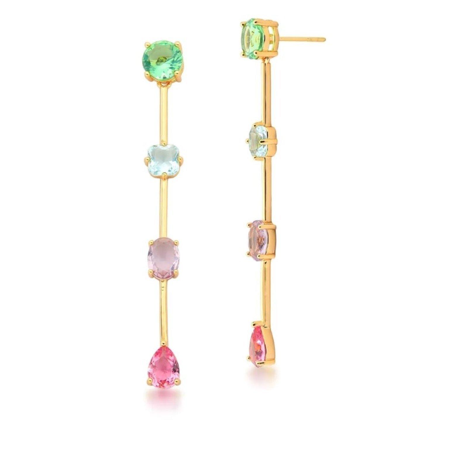Infantil – Brinco Pendente com Cristais Coloridos Semijoia Banhado a Ouro 18K Ania Store