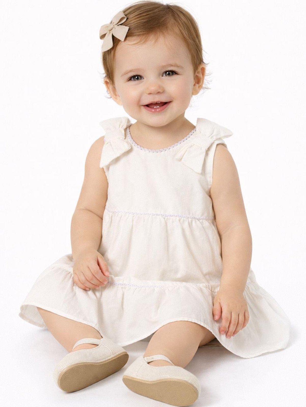 Infantil - Vestido Tricoline Laço Para Menina - BEGE