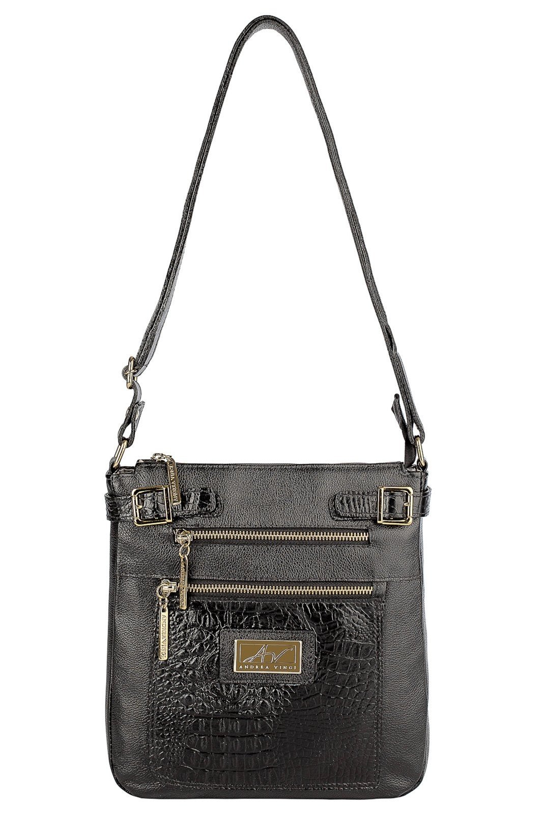 Bolsa Transversal de couro croco Chloe - Preto