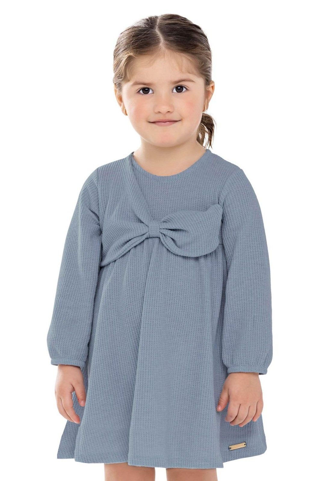Infantil - Vestido Menina Malha Tricô Laço Colorittá Azul