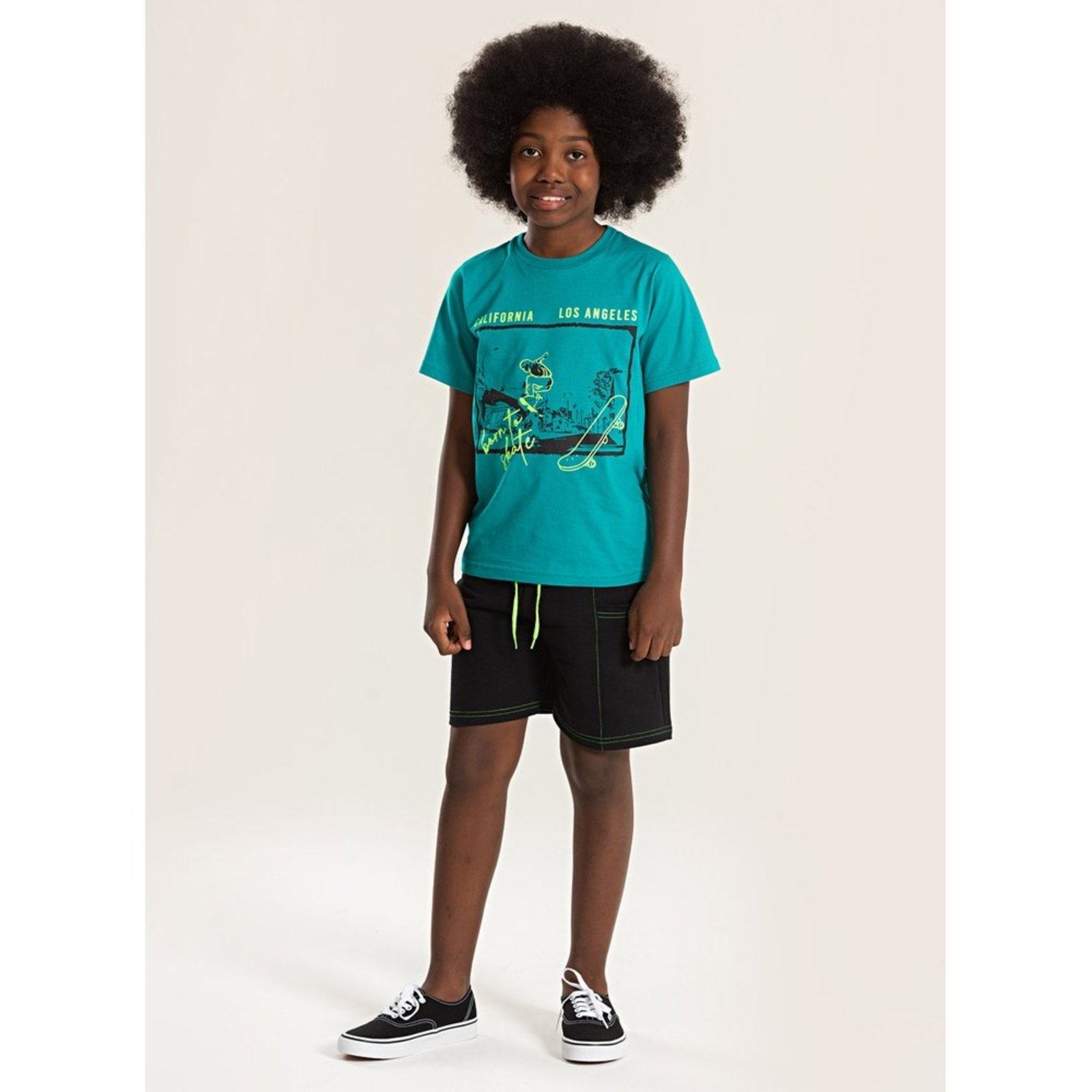 Infantil – Conjunto Molekada Verão Menino Verde Camiseta e Bermuda com Bolso California Skate