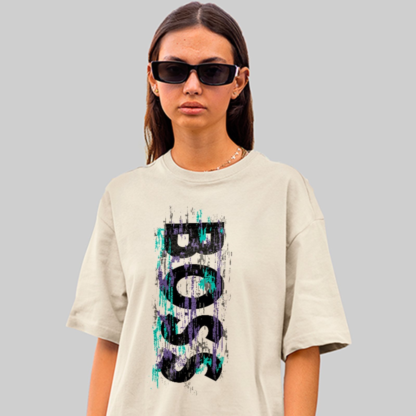 Vista 3 Camiseta Oversized Boss Design Tipográfico Street Off White ousy off-white white ousy off-white white
