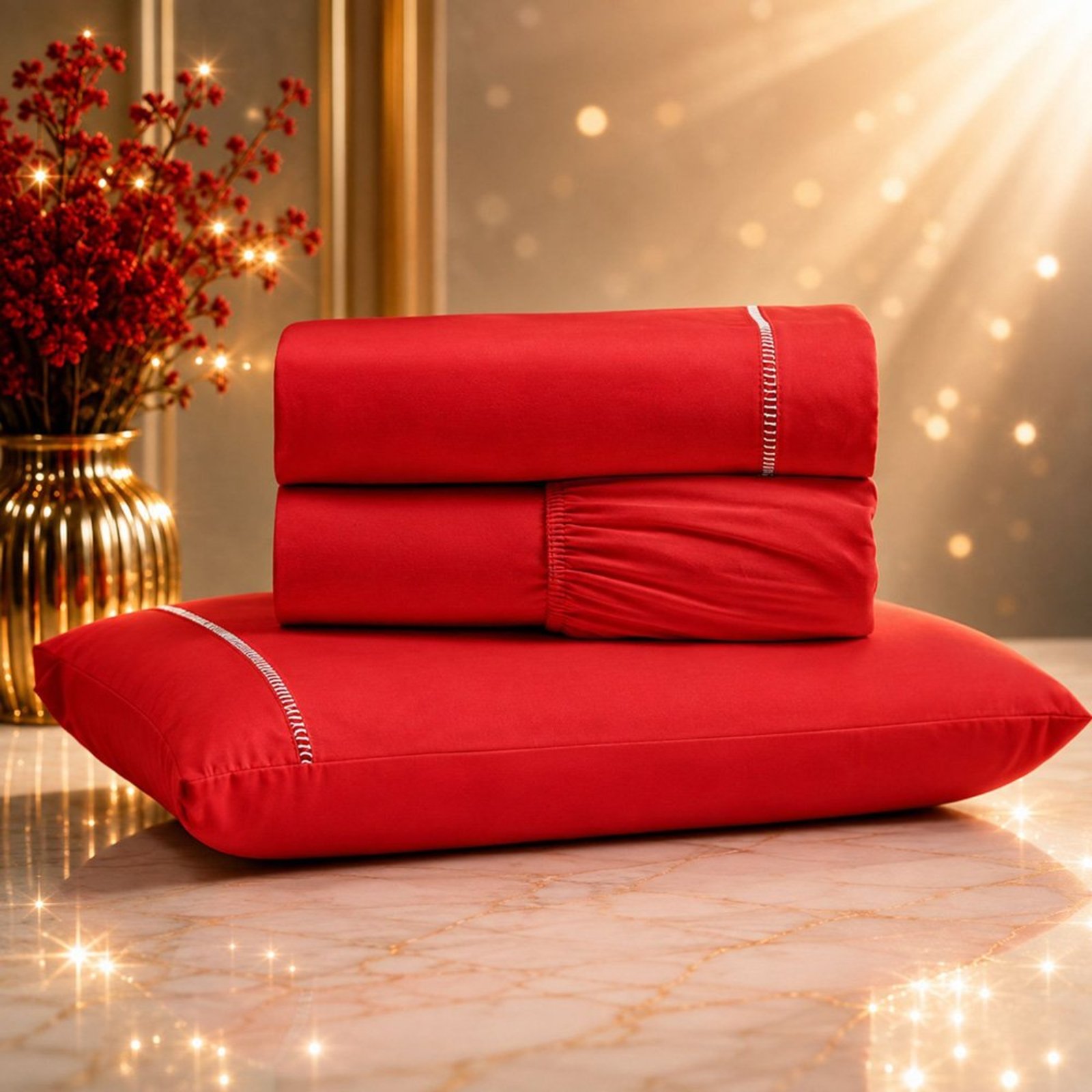 Jogo de Cama Lençol Quality Solteiro Micropercal 600 fios Macio 3 Peças - Vermelho