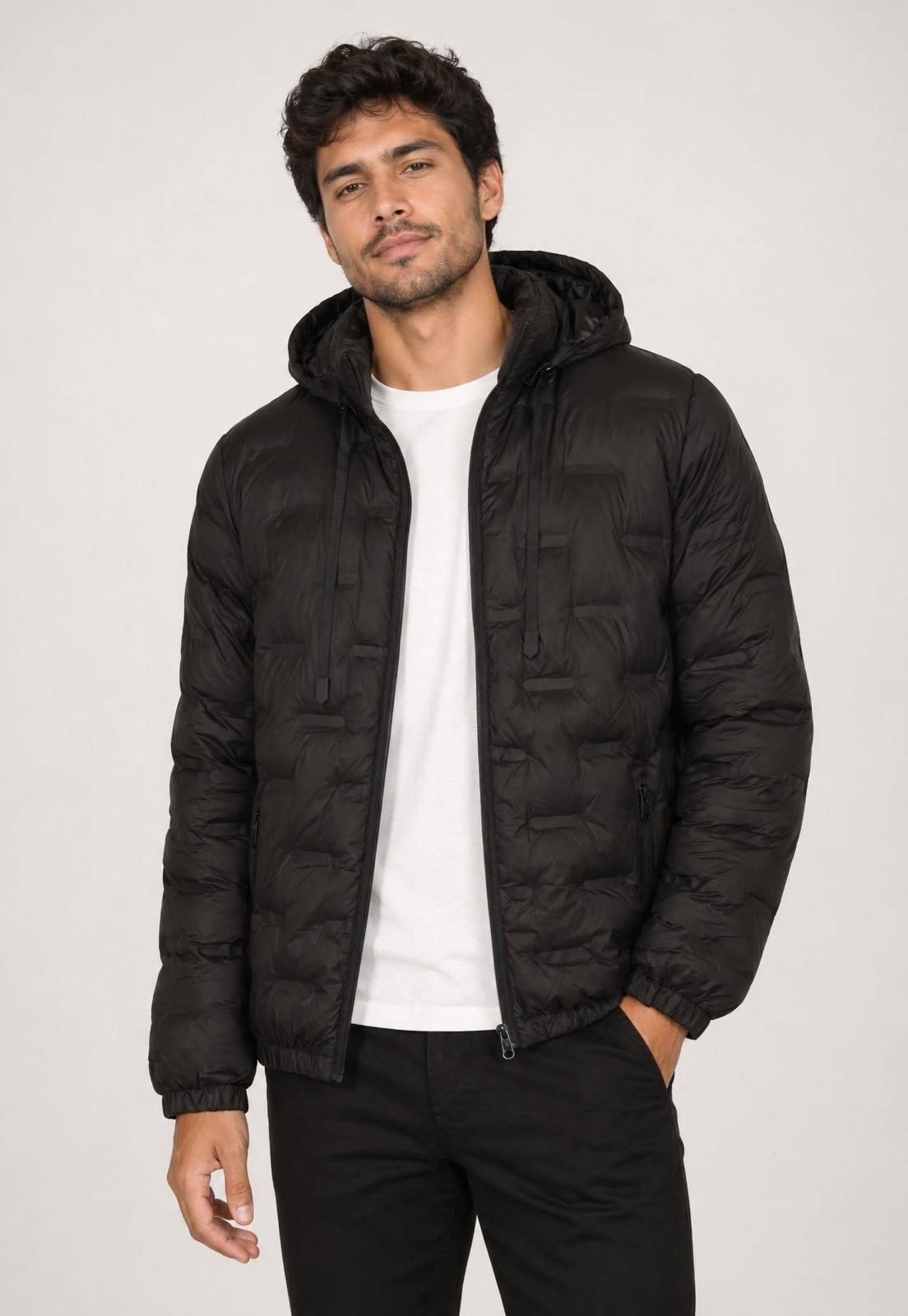 Jaqueta Masculina Broken Rules Puffer Capuz Preta
