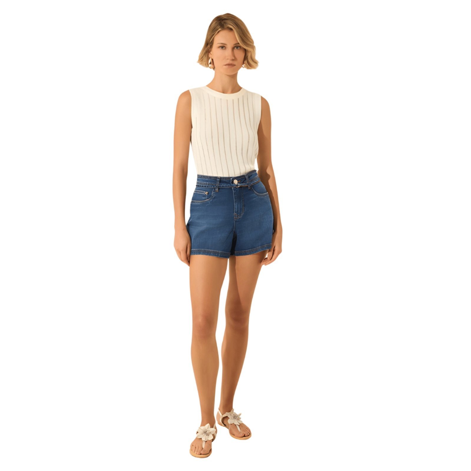 Vista 2 Shorts Boyfriend Cinto Médio jeans jeans