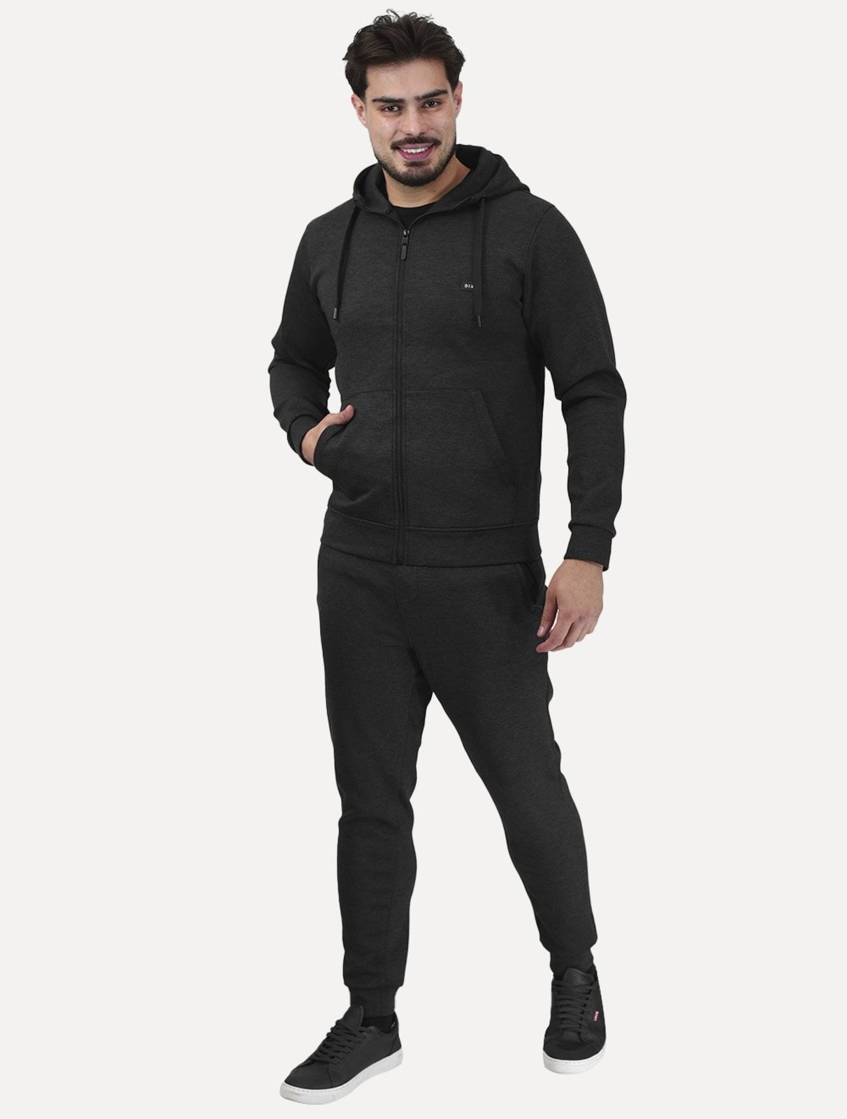 Conjunto Dixen Masculina Agasalho com Zíper Frontal Bolso Canguru Preto