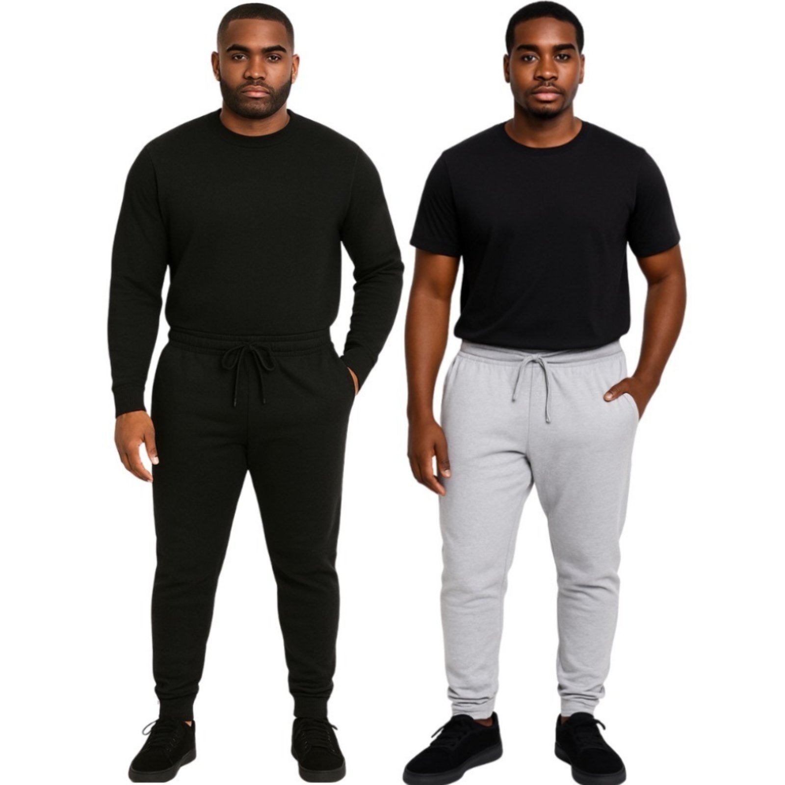 Kit 2 Calça Moletom Masculina Reflexo Íntimo Slim Jogger Com Bolso Cinza Claro e Preto