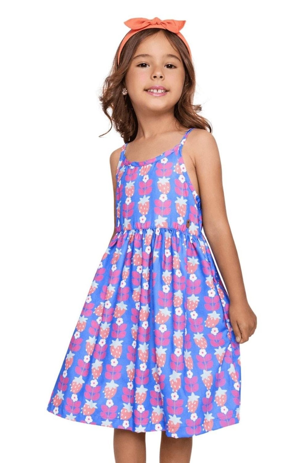 Infantil - Vestido Morango Básico Alphabeto Azul Azul