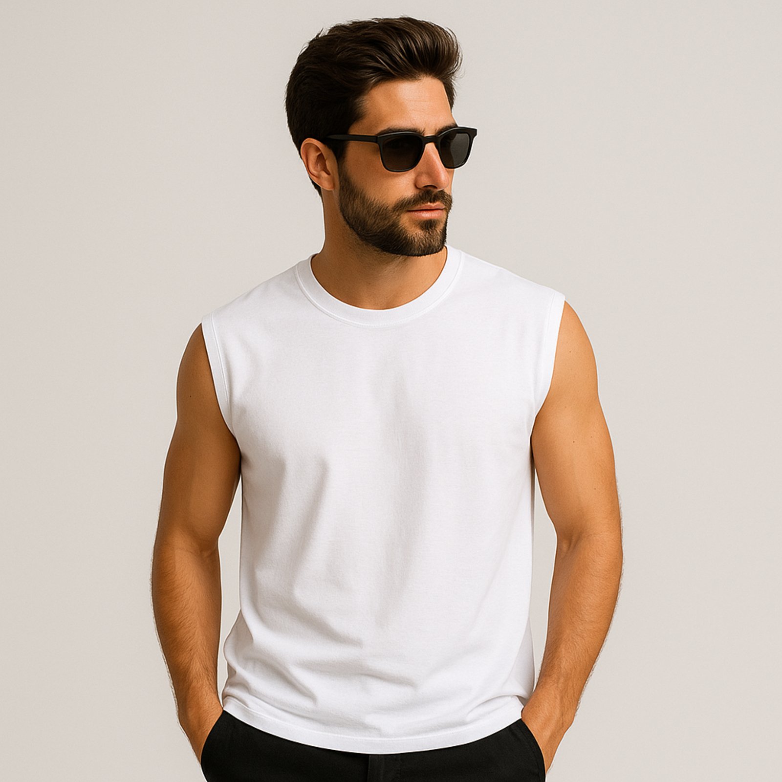 Camiseta Regata Masculina Machão Sem Manga Algodão Casual Branco
