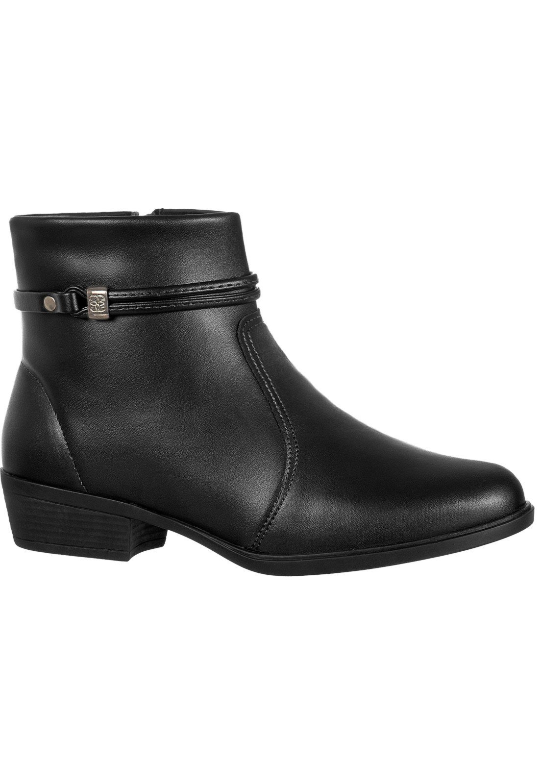 Bota Feminina Bico Redondo Gigil Salto Baixo Zíper Preto
