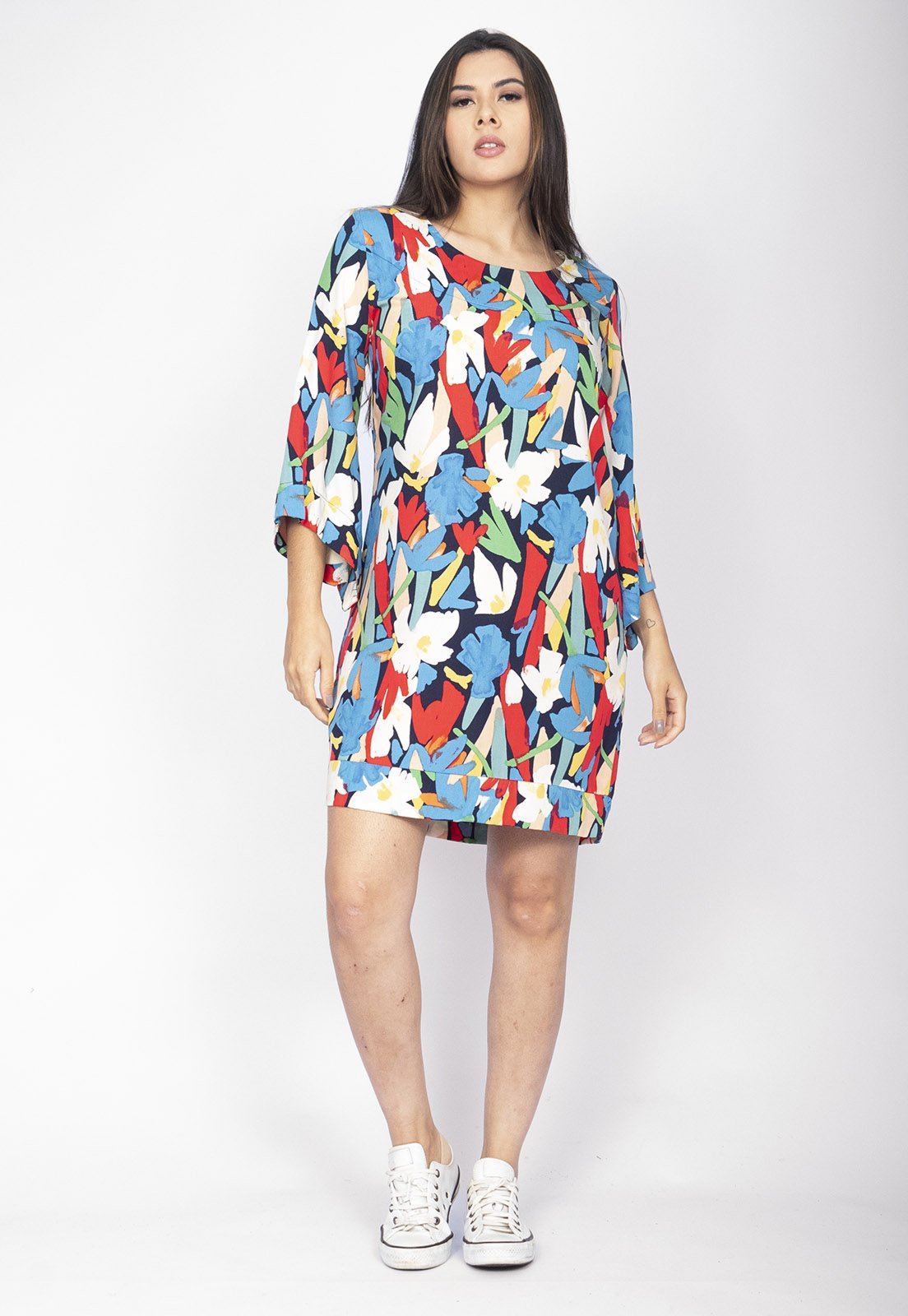 Vista 3 Vestido Amazonia Vital Curto Viscose Balli Manga Ampla Estampa Floresce Amazonia Vital branco/estampado/preto