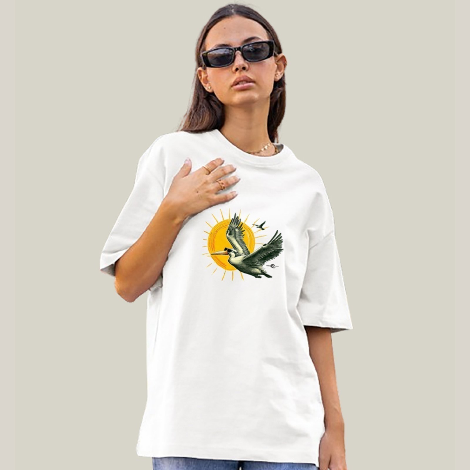 Camiseta Oversized Feminina Branca Algodão Prime WSS Sunny Pelican Branco