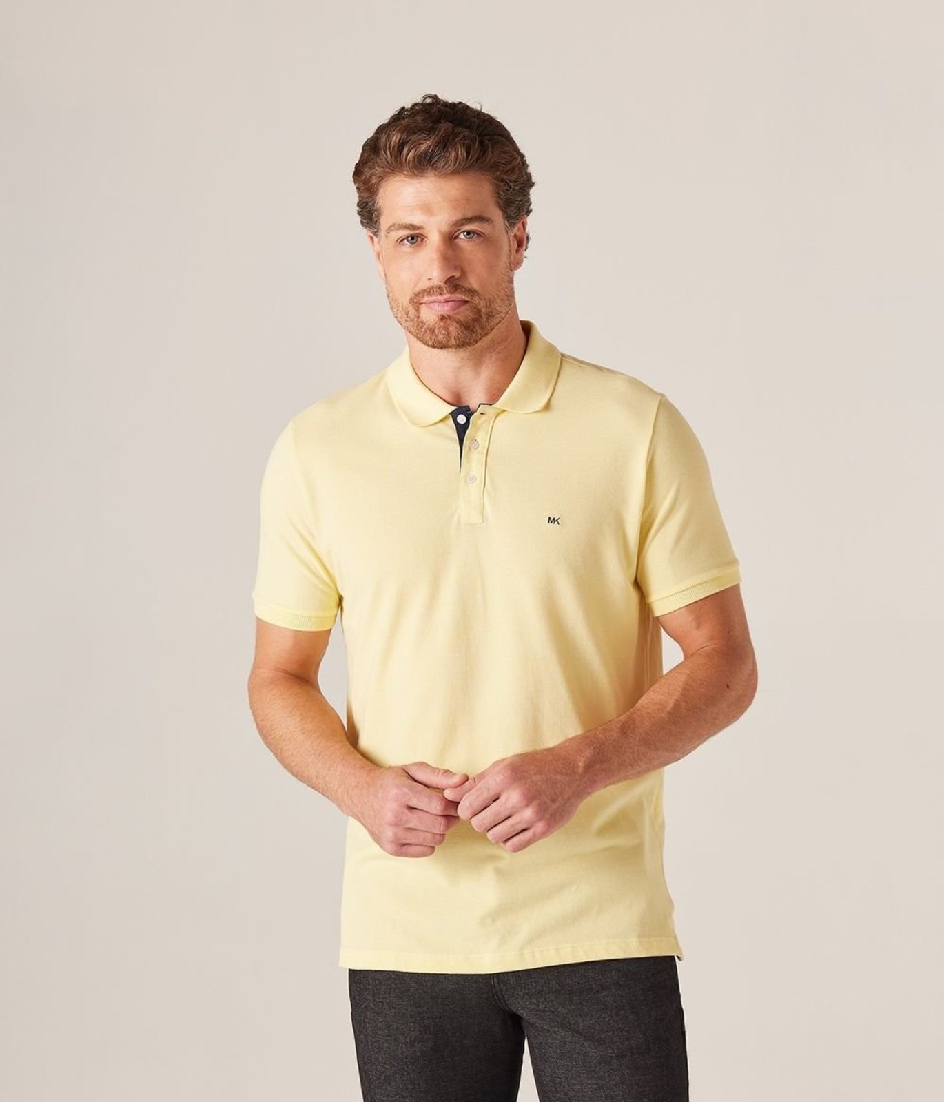 Polo Makenji Basica Manga Curta Com Contraste Masculina Amarelo Sol