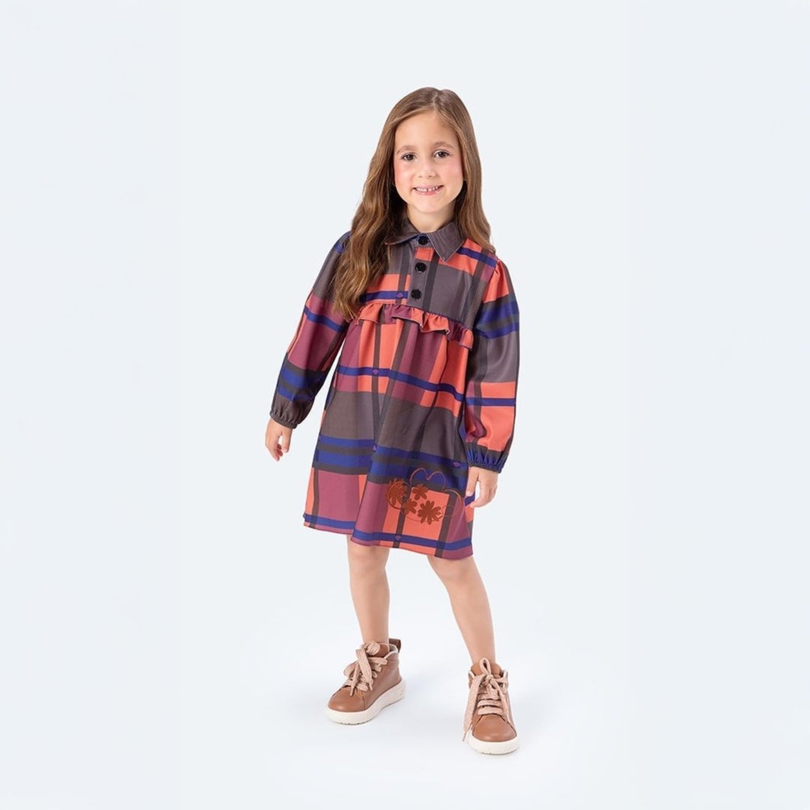 Infantil - Vestido Alfaiataria Twill Xadrez Menina Lilica Ripilica