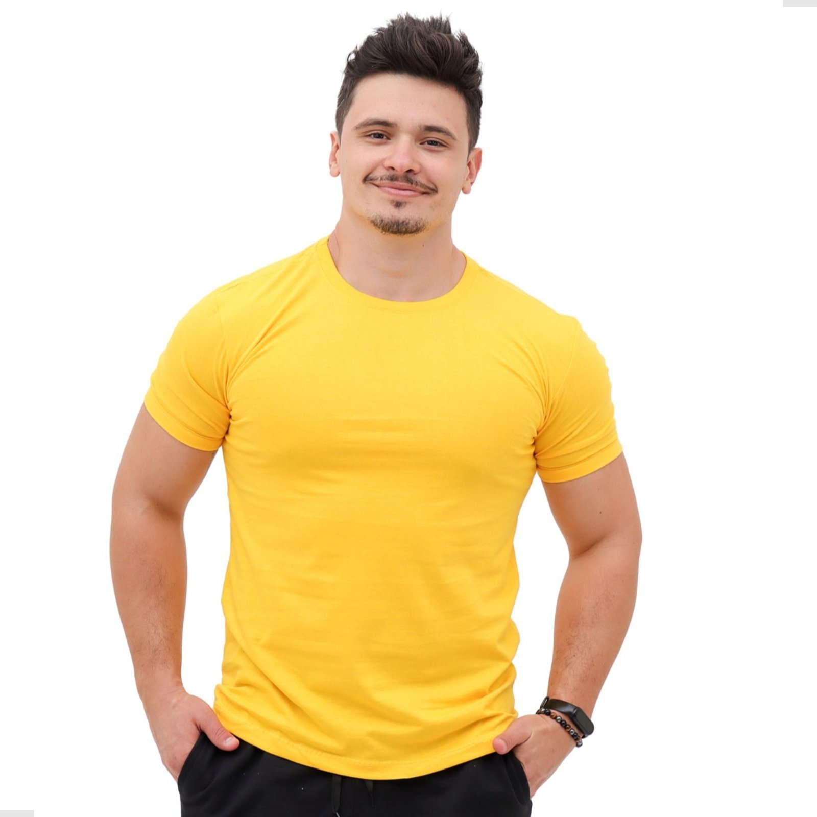 Camiseta Amarela Masculina Básica Algodão Lisa Un Techmalhas Amarelo