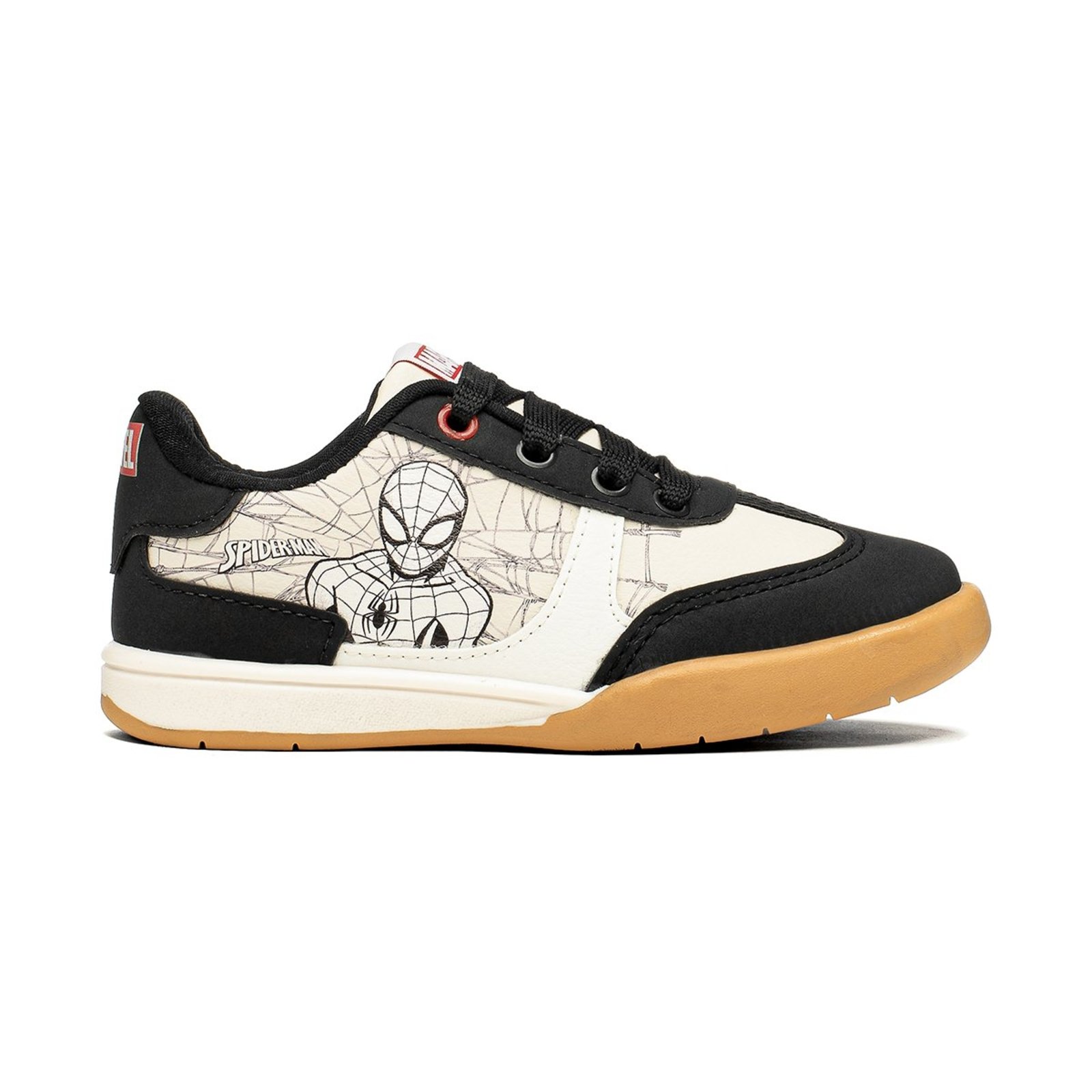 Infantil - Tênis Marvel Homem-Aranha Preto e Off White Funfy Casual com Cadarço Tradicional Solado Leve Confortável Antiderrapante MSP44DY