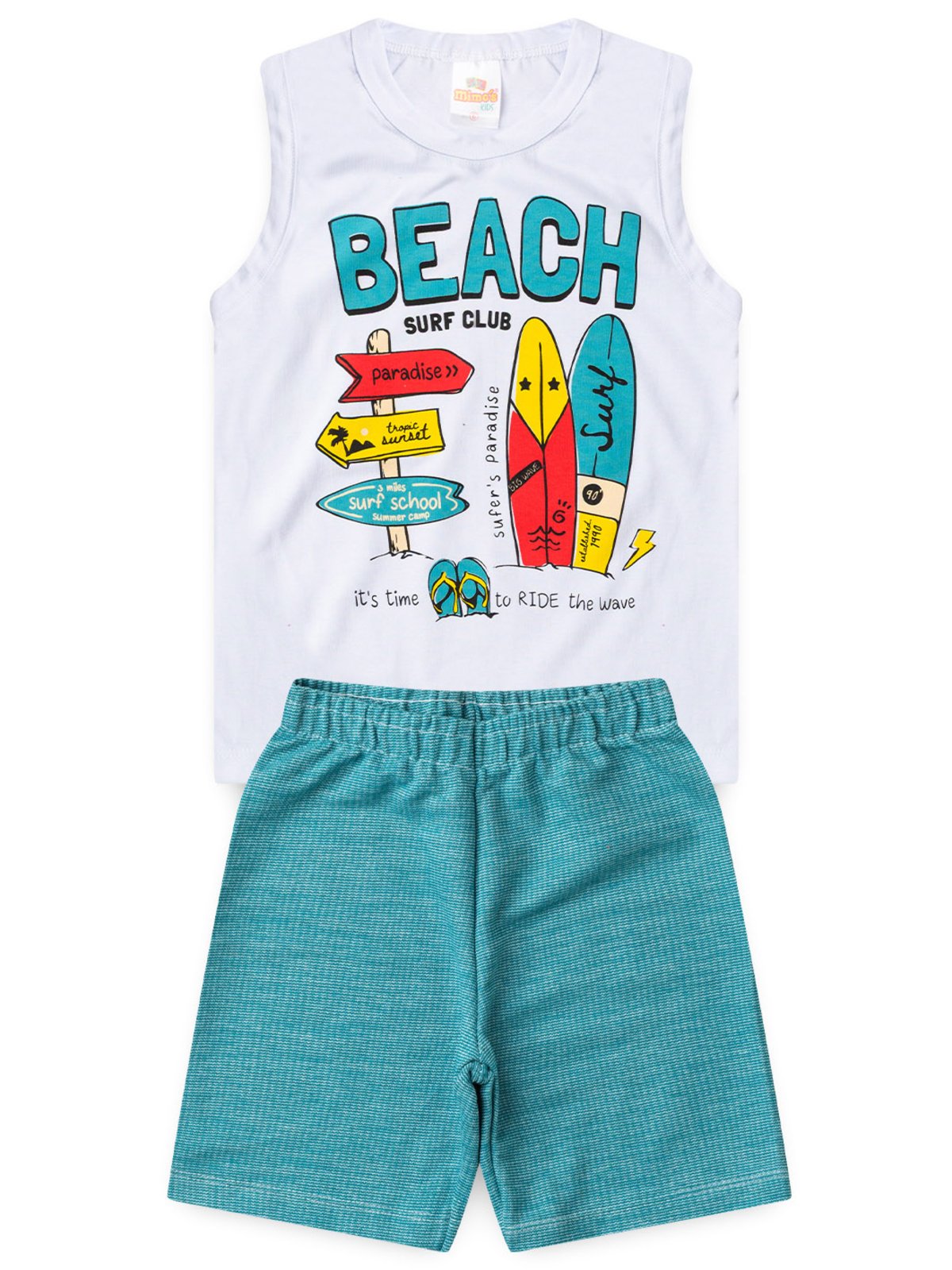 Infantil - Conjunto Verão Menino Regata Beach 2 ao 14 anos Branco