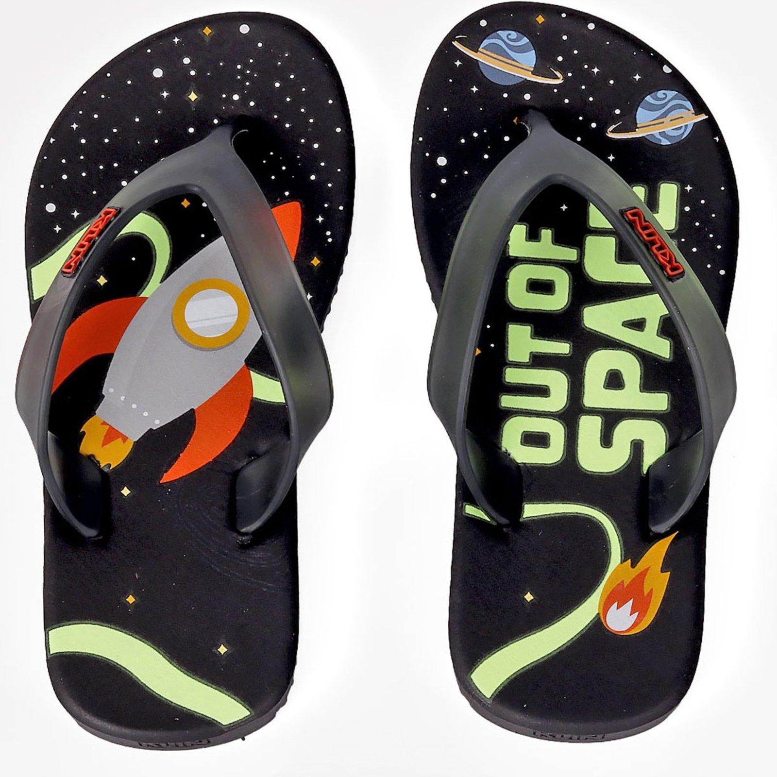 Infantil - Chinelo Klin Brilha no Escuro Espaço Foguete Preto Menino Super Confortável