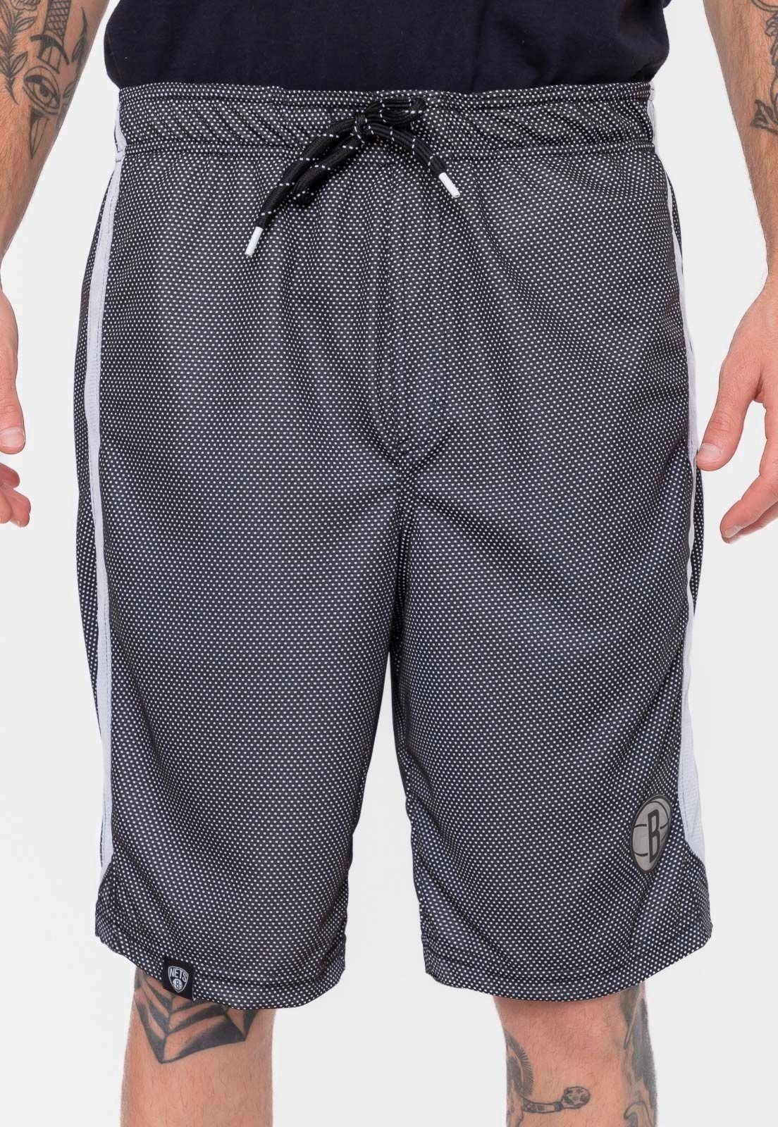 Bermuda NBA Sintética Silver Logo Brooklyn Nets Grafite