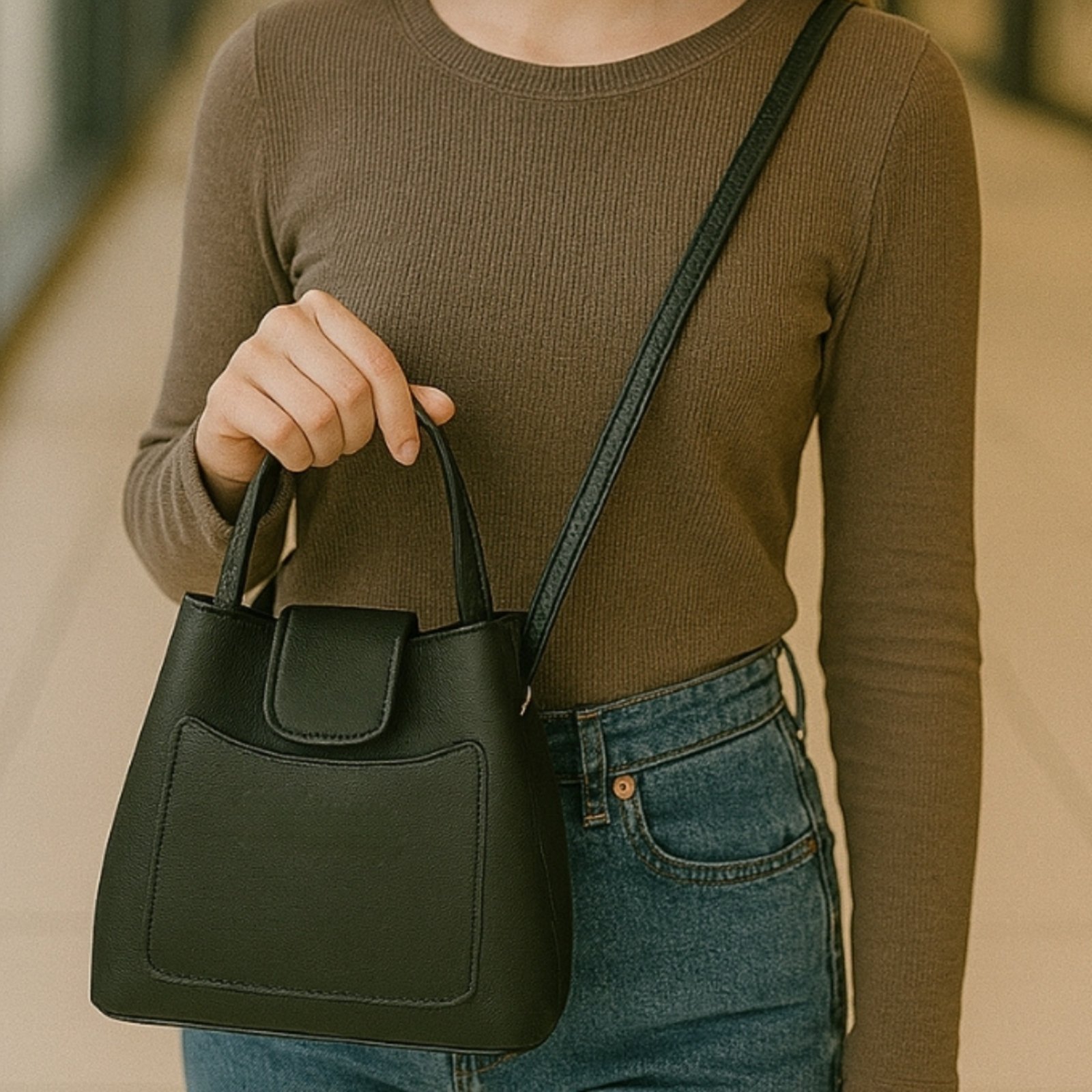 Vista 3 Bolsa Saquinho Com Alça De Mão Willibags + Alça Transversal Removível E Ajustável preto preto