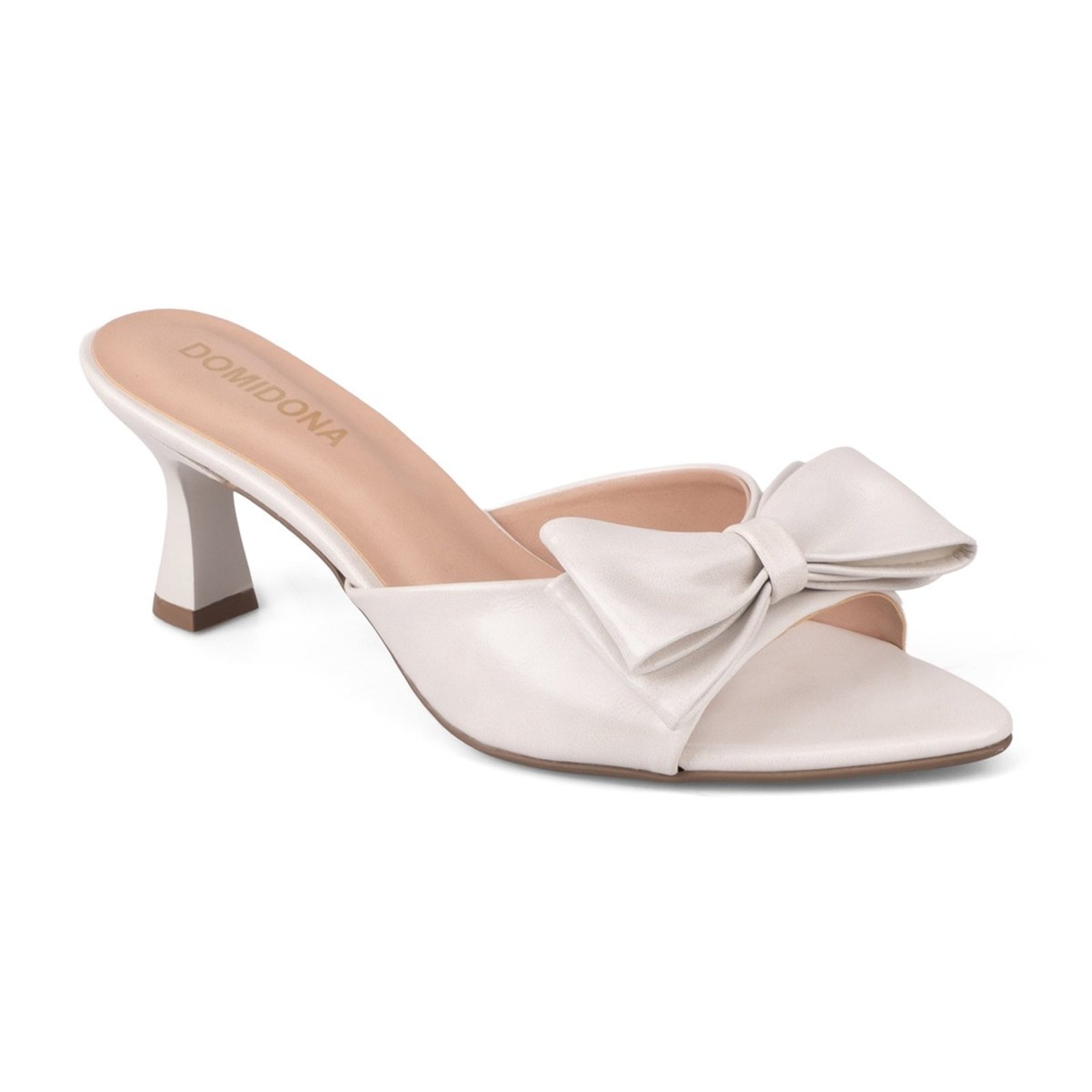 Tamanco Feminino Domidona Bico Folha Maxi Laço Salto Taça Off White