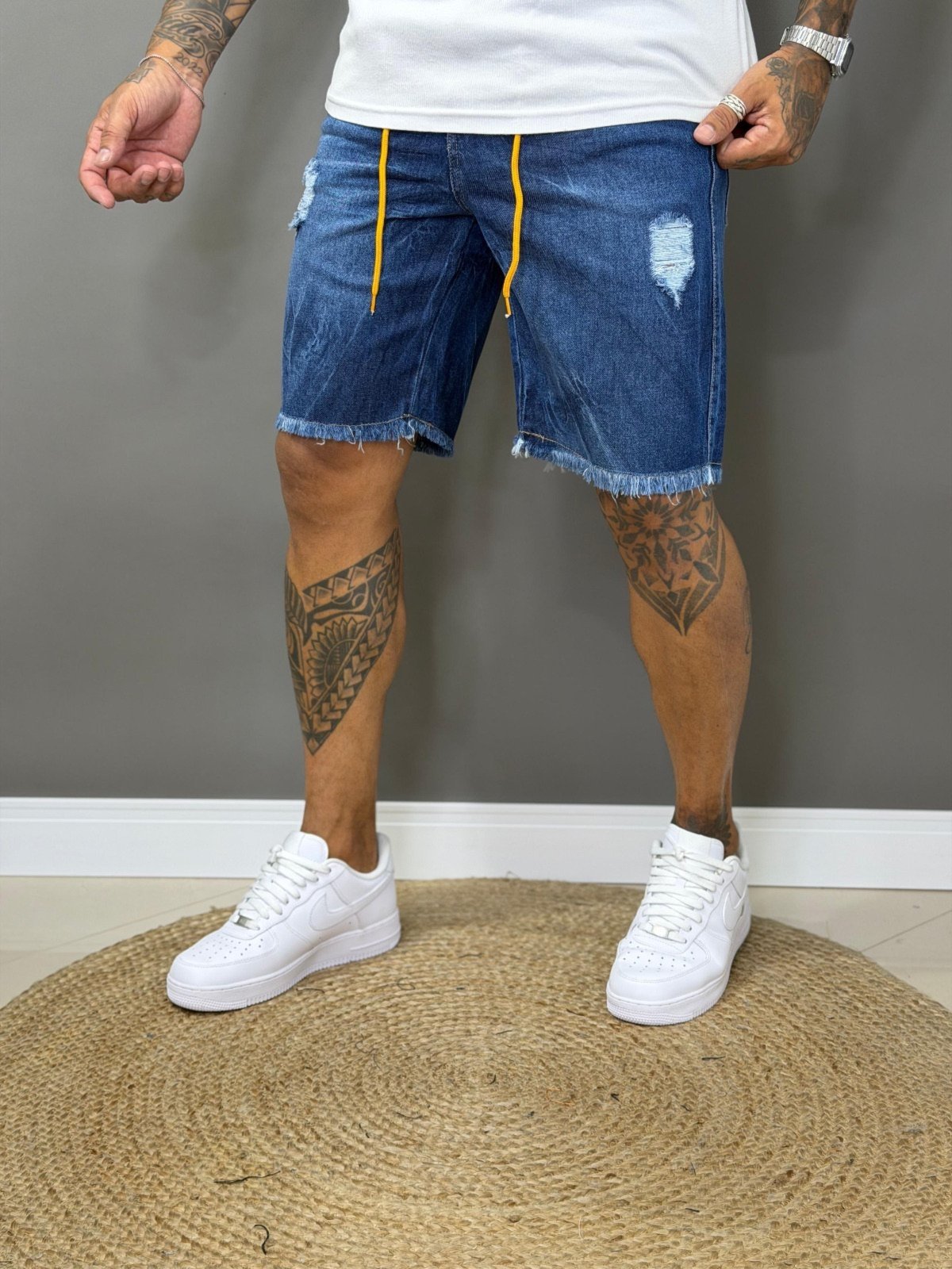 Bermuda Jeans Jogador Masculina Avec Básica Casual Azul