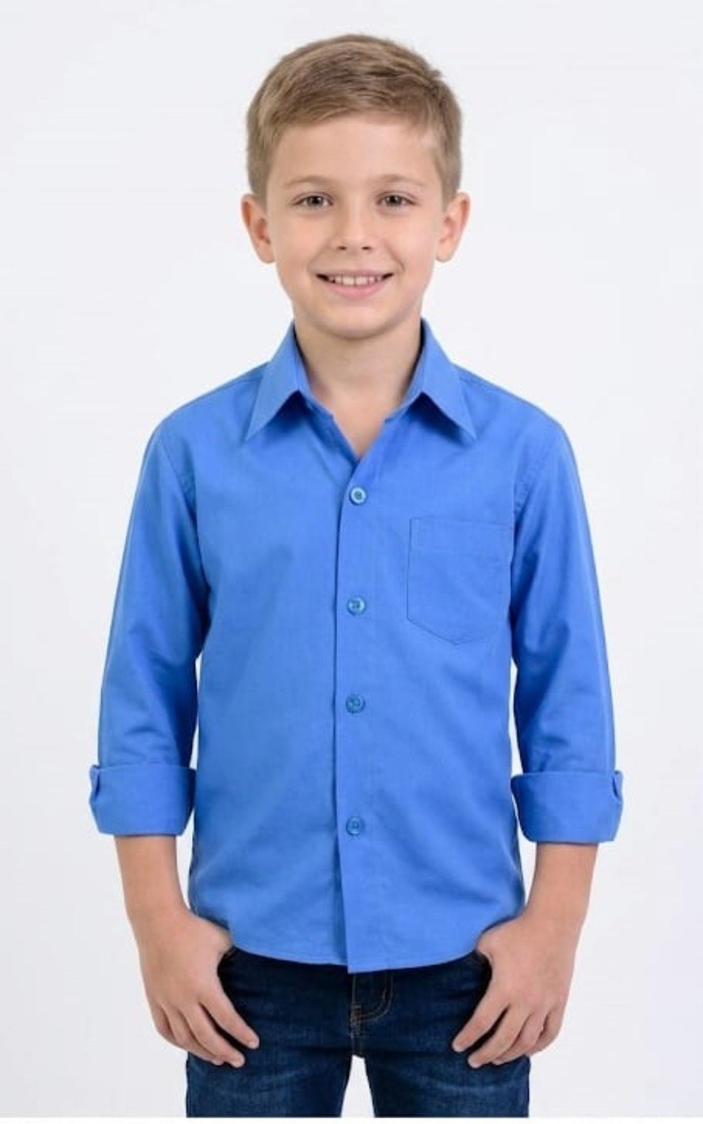 Infantil - Camisa Social Tradicional Alfa Algodão/Poliéster Com Bolso Manga Longa