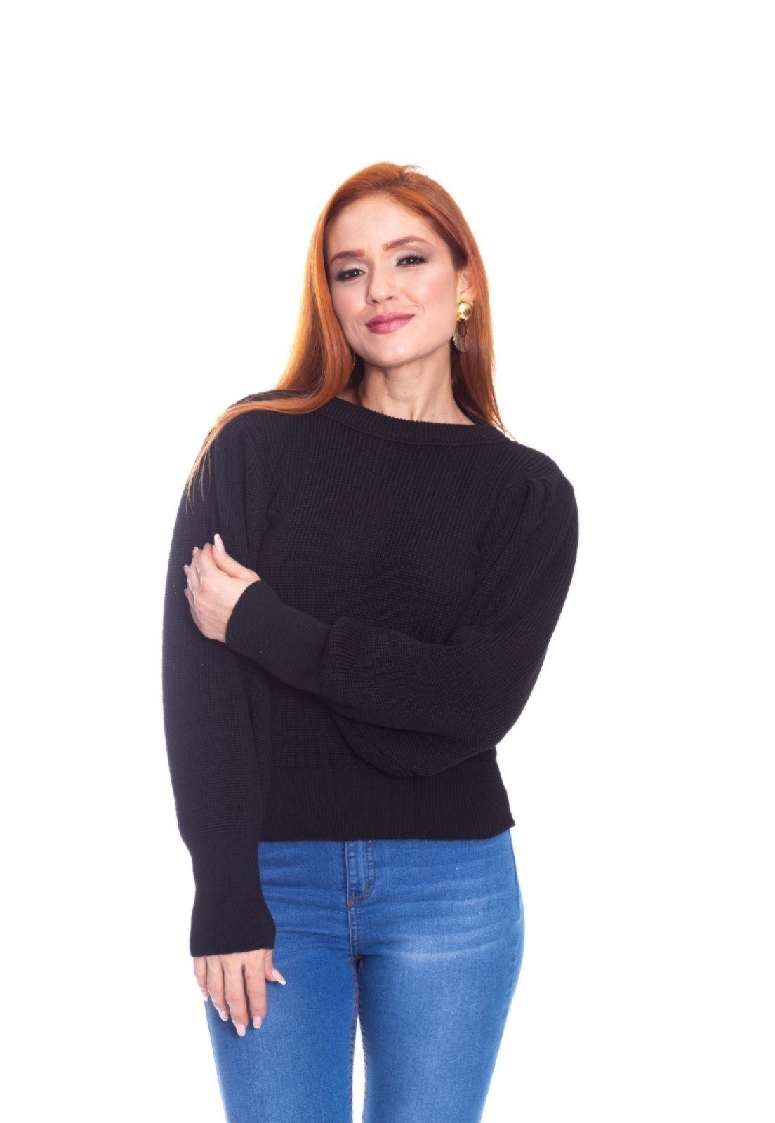 Blusa Moda Vício Tricô Manga Longa Princesa Preto