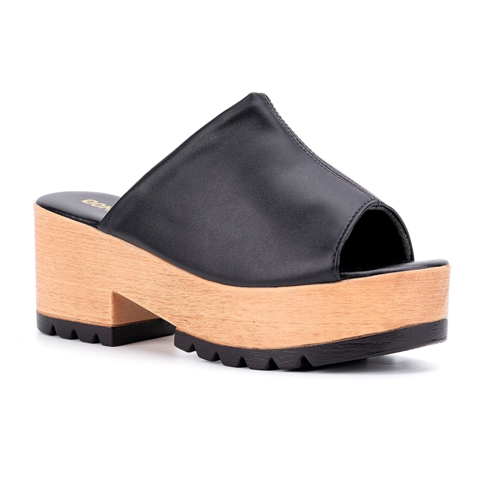 Tamanco Domidona Feminino Plataforma Tratorado Clog Madeira Preto