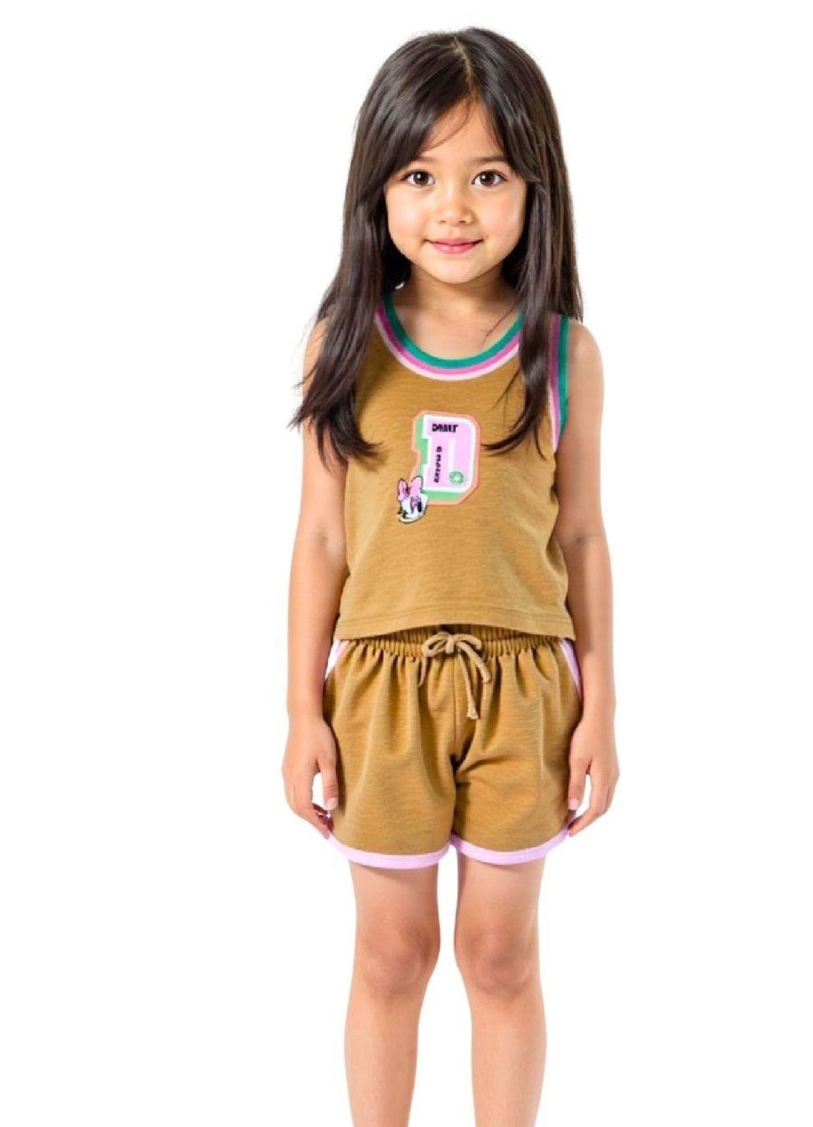 Infantil - Conjunto Regata E Short Disney Minnie E Daisy Play Time Bege Laranja
