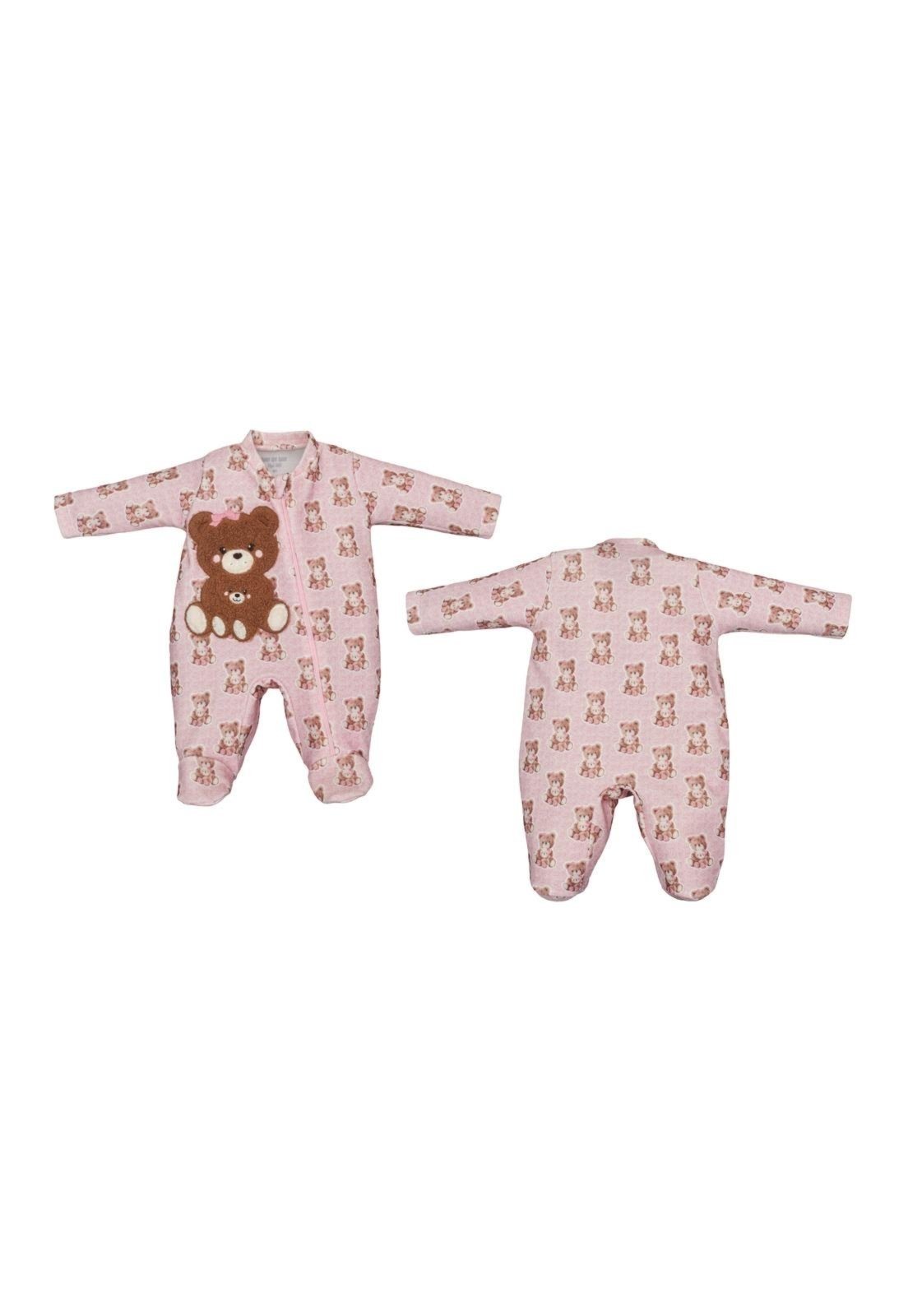 Infantil - Macacão Longo Rosa com Ursos Menina Upi Uli M Rosa