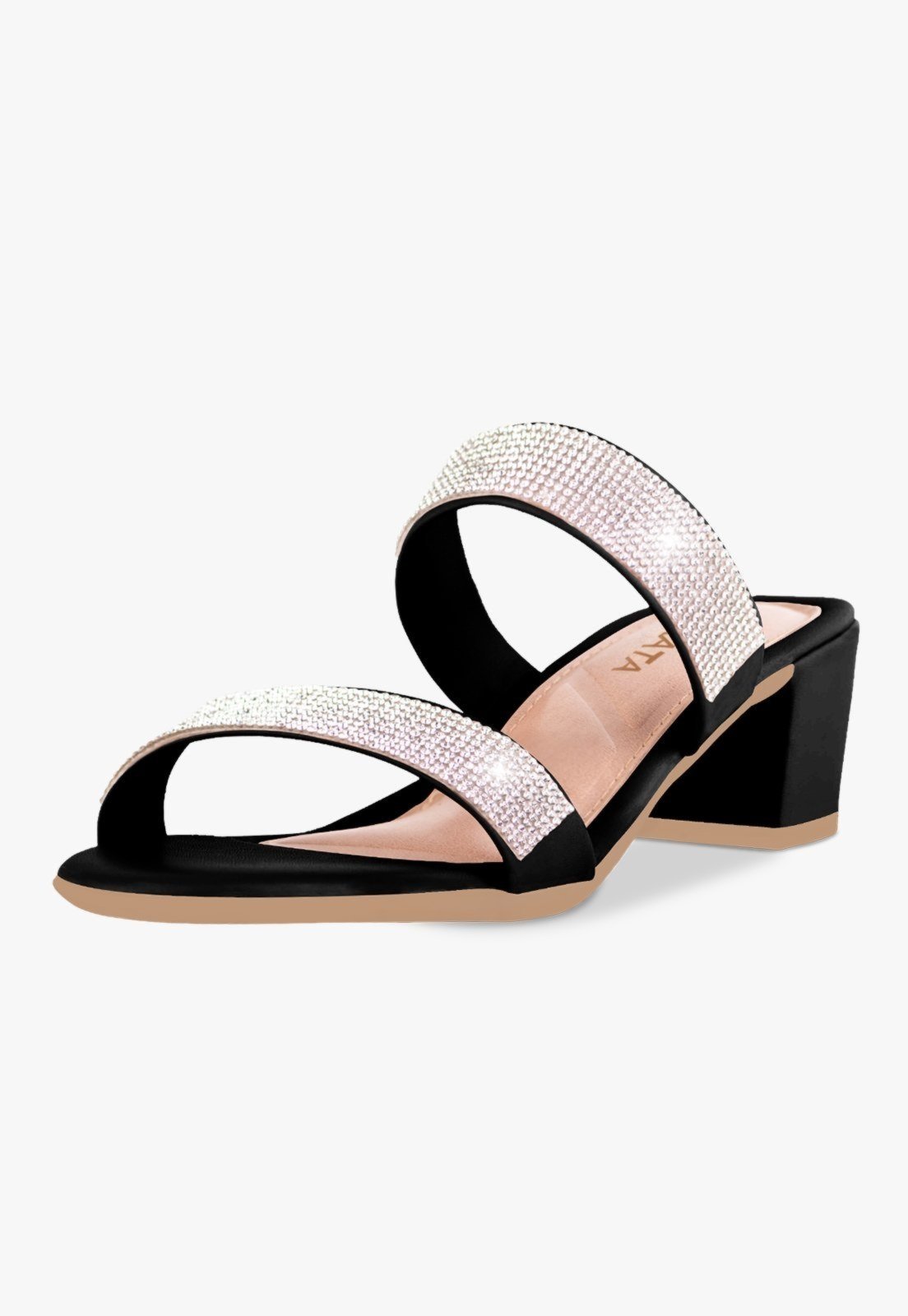 Tamanco Feminino Takata Salto Bloco Baixo Brilho Strass Preto