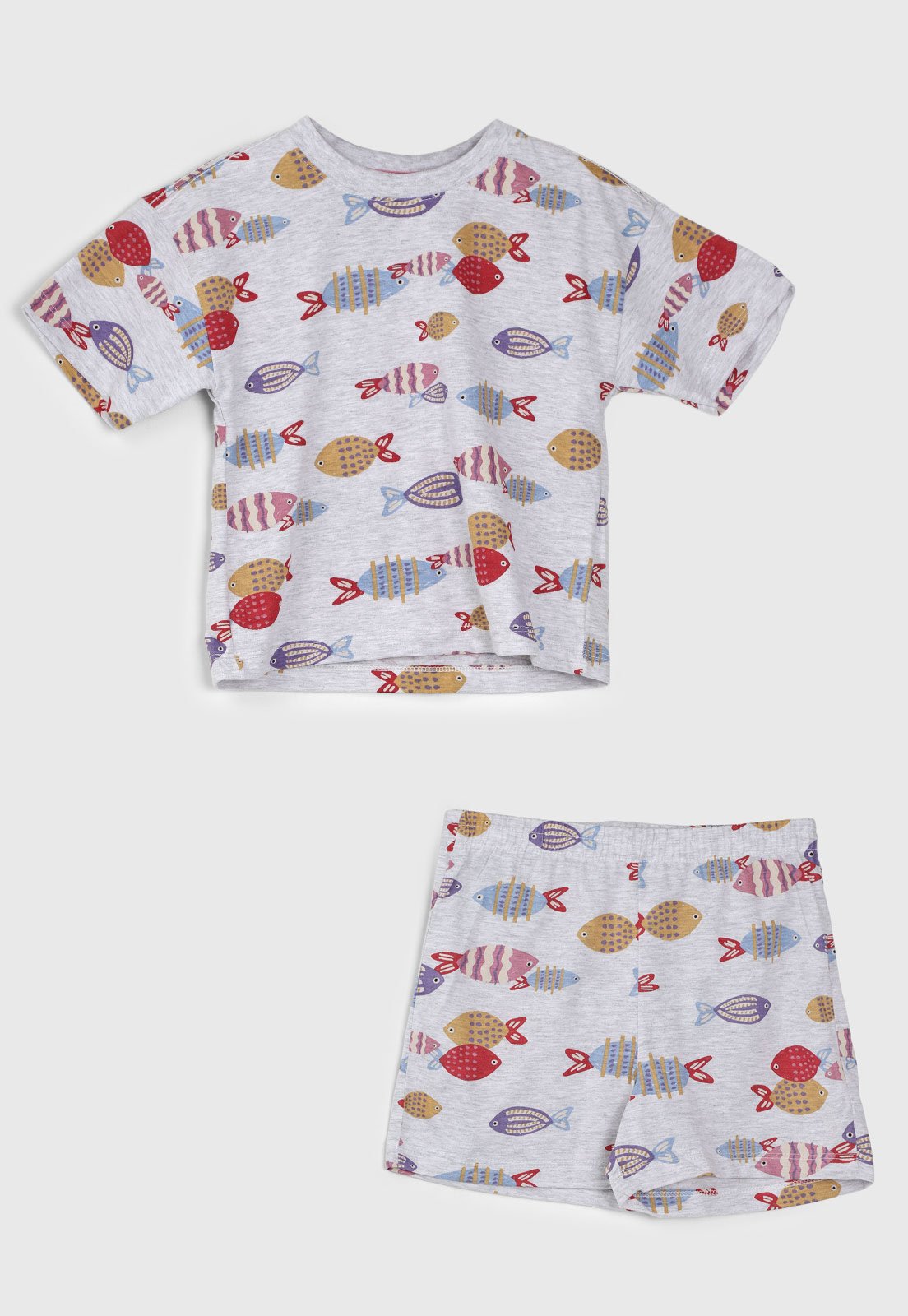 Pijama Curto Hering Estampa Peixinhos Cinza