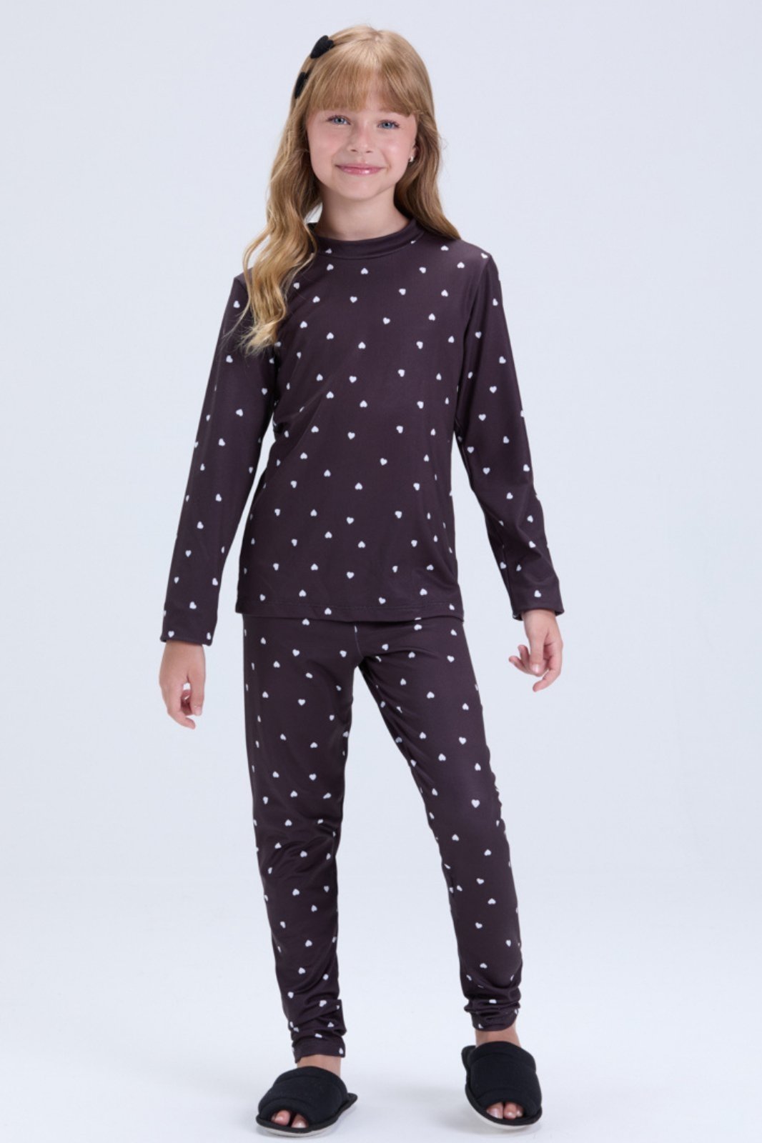 Vista 2 Infantil - Conjunto Térmico Feminino Coraçãozinhos VIDA COSTEIRA preto VIDA COSTEIRA preto